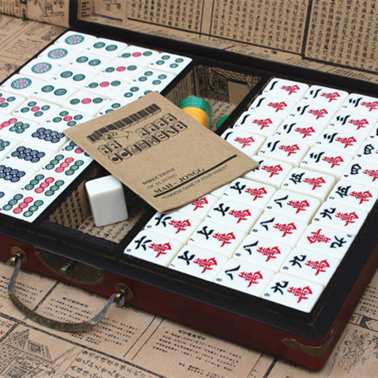 ALLFORYOU Grandes boîtes en Bois Portables Mahjong Set Table Jeu