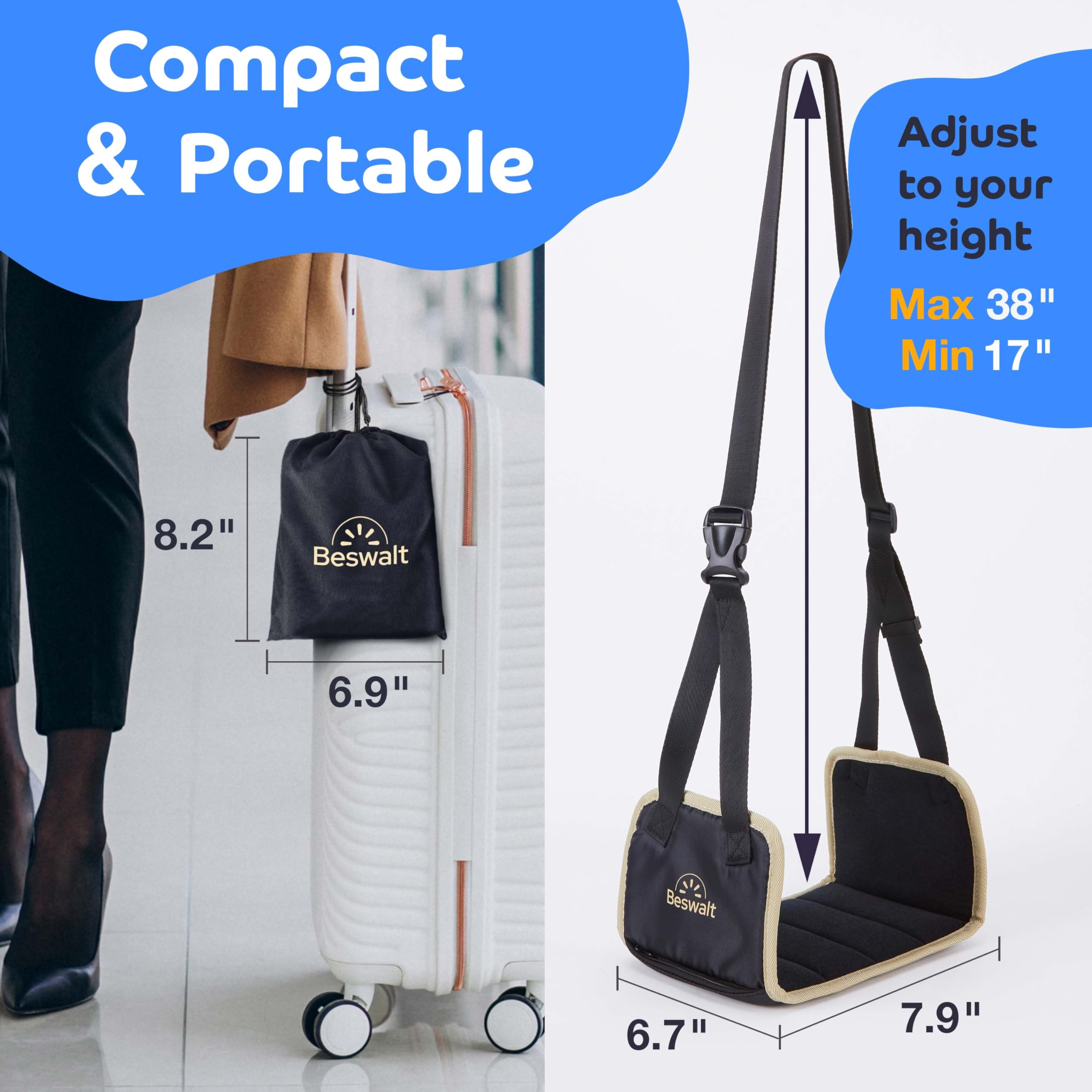 Portable Foot Rest Hammock for Travel with Memory Foam Hardboard for No Feet or Leg Clashing - Long — view 3