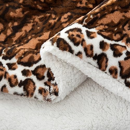 Miniatura 4 de Manta de piel sintética marrón con estampado de leopardo cepillado de doble cara de 50 x 60 pulgadas, manta de felpa ligera y esponjosa para sofá,
