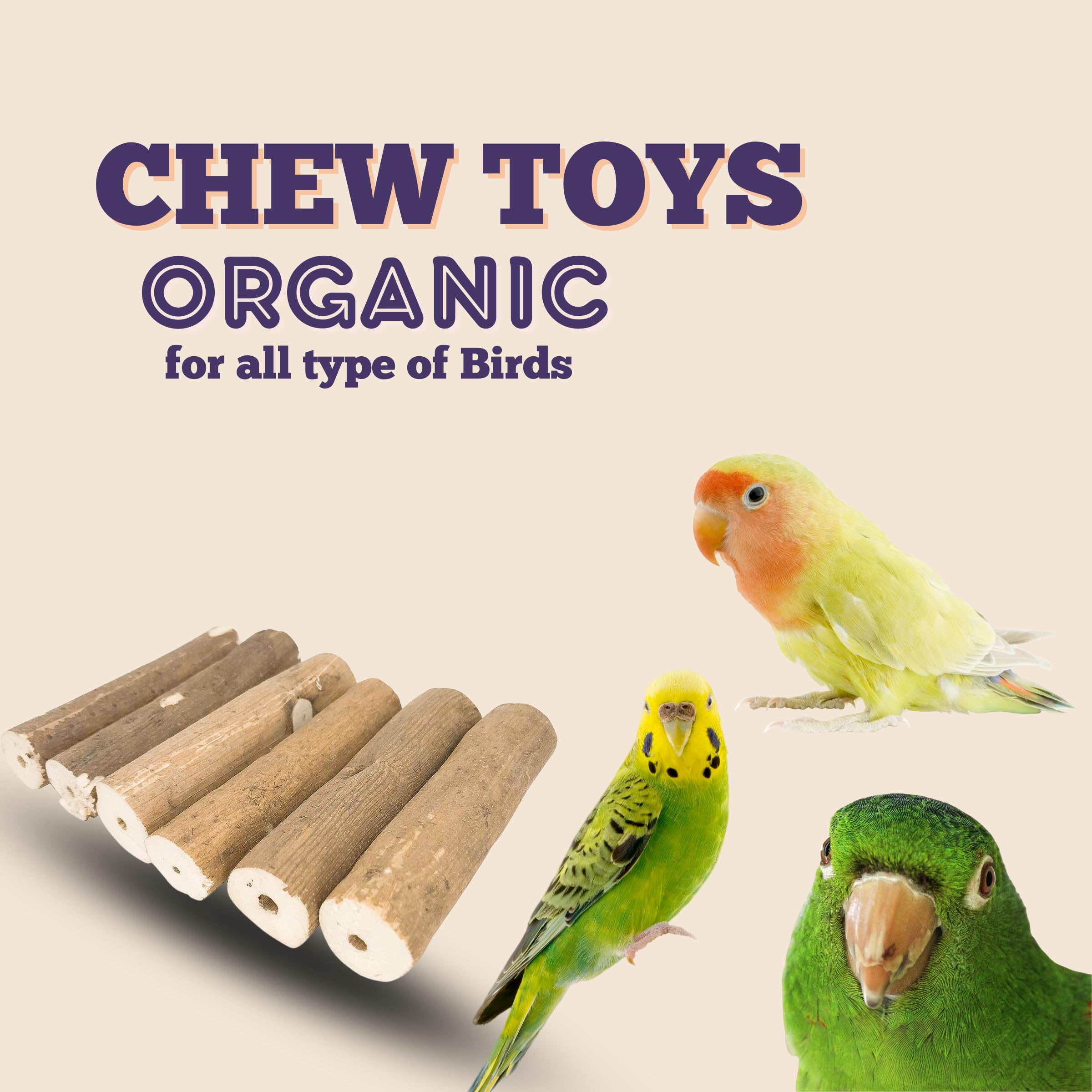 JOYNAGAR 10-Piece Sola Wood Log Chewing Toy for Parrot, Cockateil, Parakeet, Budgie, Conures, Amazon, African Grey, Macaws, Cockatoo, Eclectus and Other| 12 cm Long