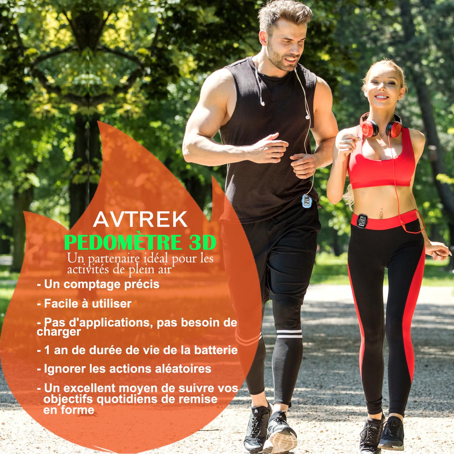 AVTREK Compteur de Pas 3D précis pour la Marche écran géant podomètre numérique pour la Course avec Affichage du Temps et rétroéclairage LED