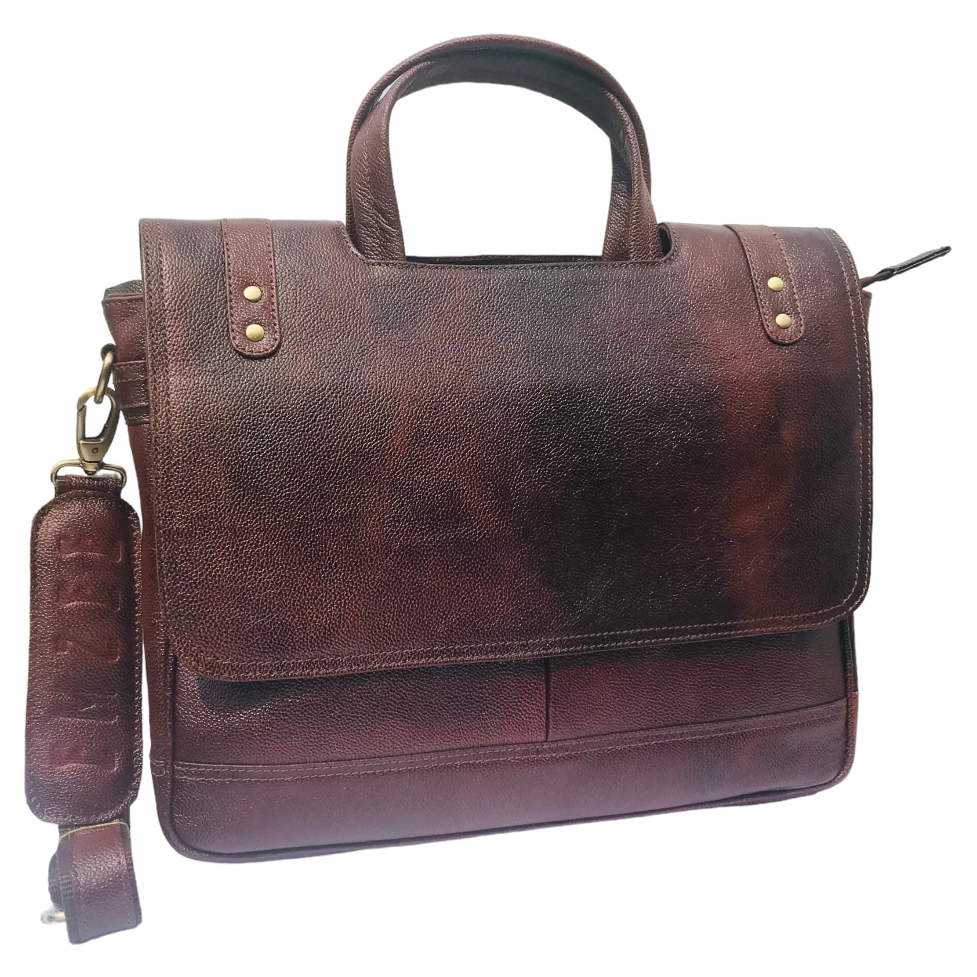 Em Zee Laptop Bag-Genuine Leather Office/Casual Bag For Men With Trolley Straps, Carry Handles With Adjustable Strap-Brushwood-Fits Upto 16-Inch Laptop/Macbook- 1 Year Warranty, (BROWN, Leather) (B0D5VKKMPF) Amazon Price History, Amazon Price Tracker