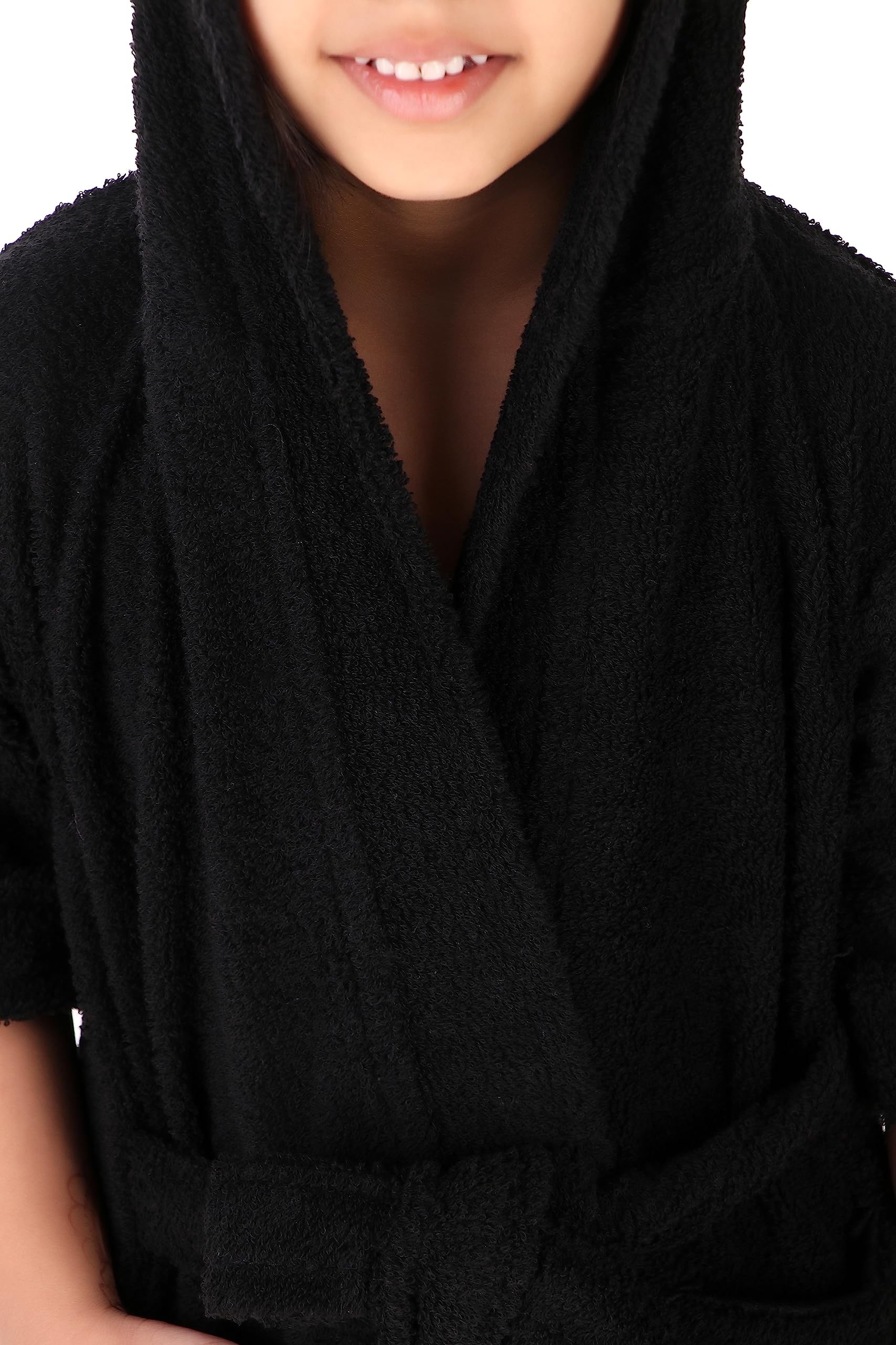 Comfortlooms Kids Bath Robe | Comfortable & Durable Cotton Bathrobe - Suitable for Birthday/Diwali/Christmas Return Gift Kids_Heavy_Hood_250_GSM_Black_30 3