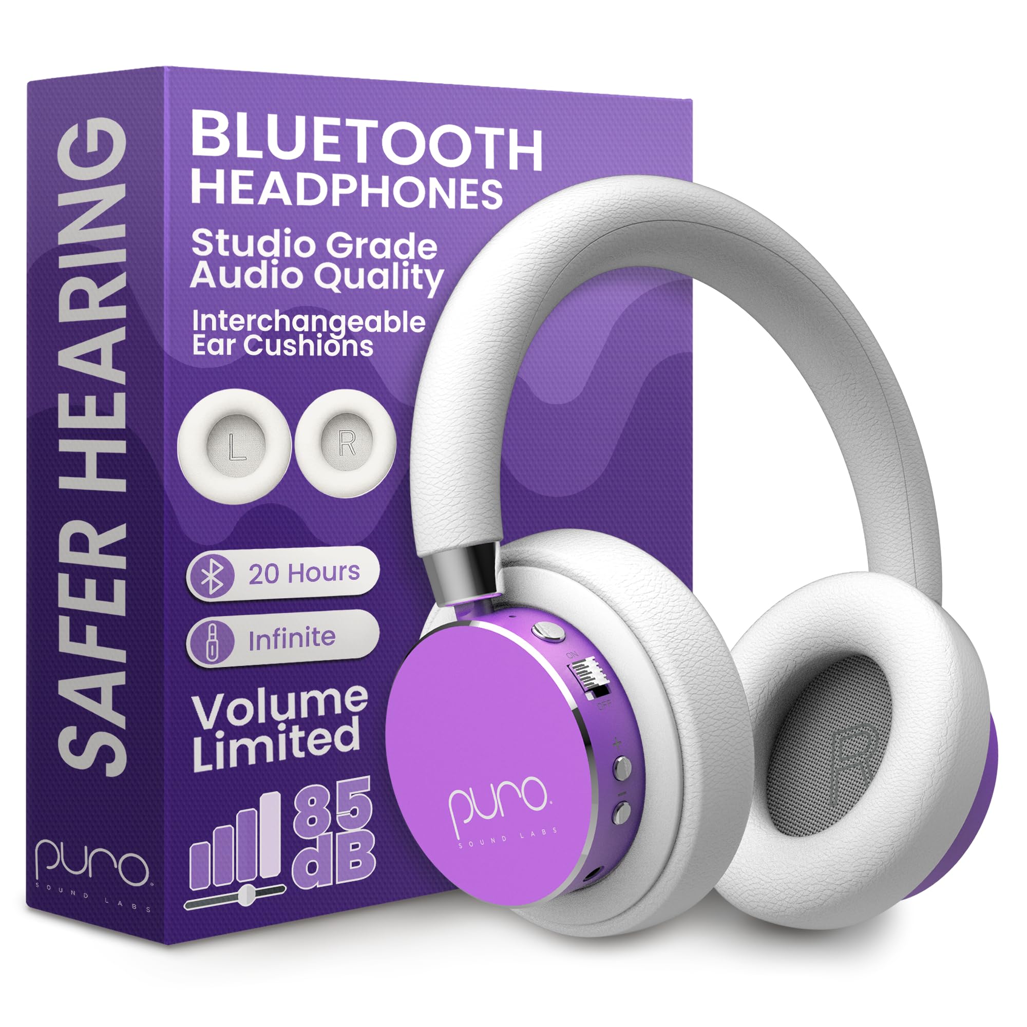Puro Sound Labs BT2200 Plus Kids Bluetooth Headphones – Volume-Limiting 85dB, Studio-Grade Audio, Over-Ear & Comfy Design, 20-Hour Battery Life, Easy to Connect Wireless Headphones for Kids, Purple