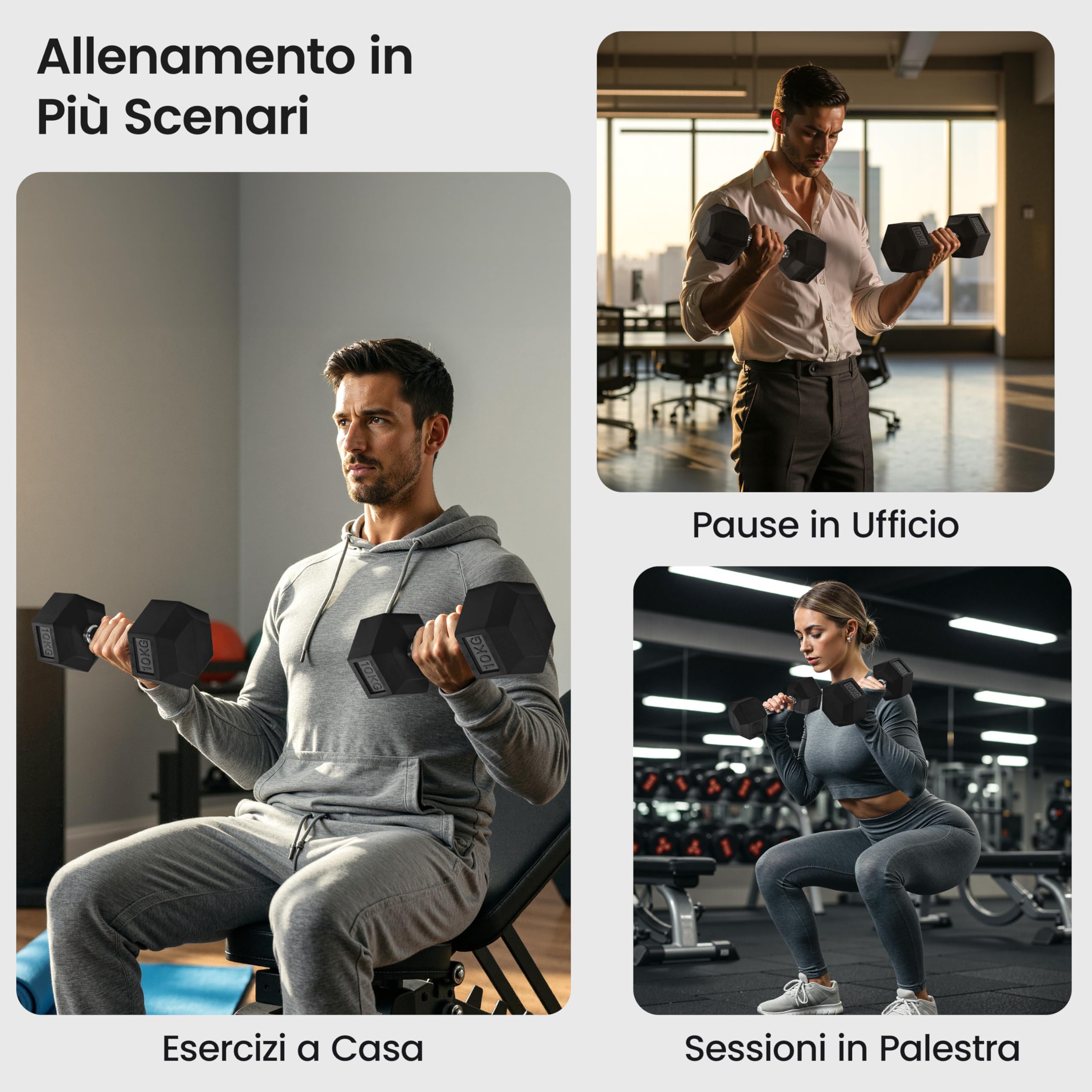 Yaheetech Set di 2 Manubri Esagonali da 5/10 kg, Pesi Palestra in Ghisa Gommata Resistente con Impugnatura Ergonomica Antiscivolo, per Allenamento Completo di Palestra in Casa, Nero
