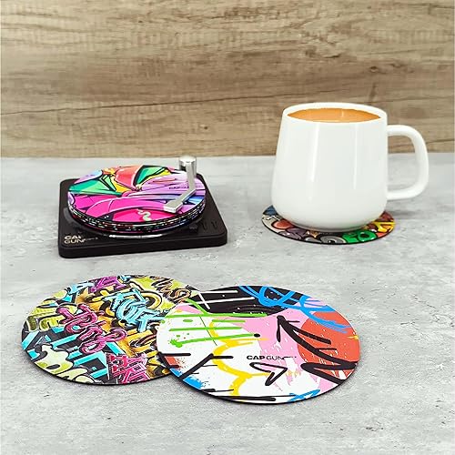 Miniatura 4 de Portavasos de vinilo con soporte para reproductor de vinilo retro, juego de 6 posavasos creativos para bebidas, bares, cafeterías, fiestas en casa,