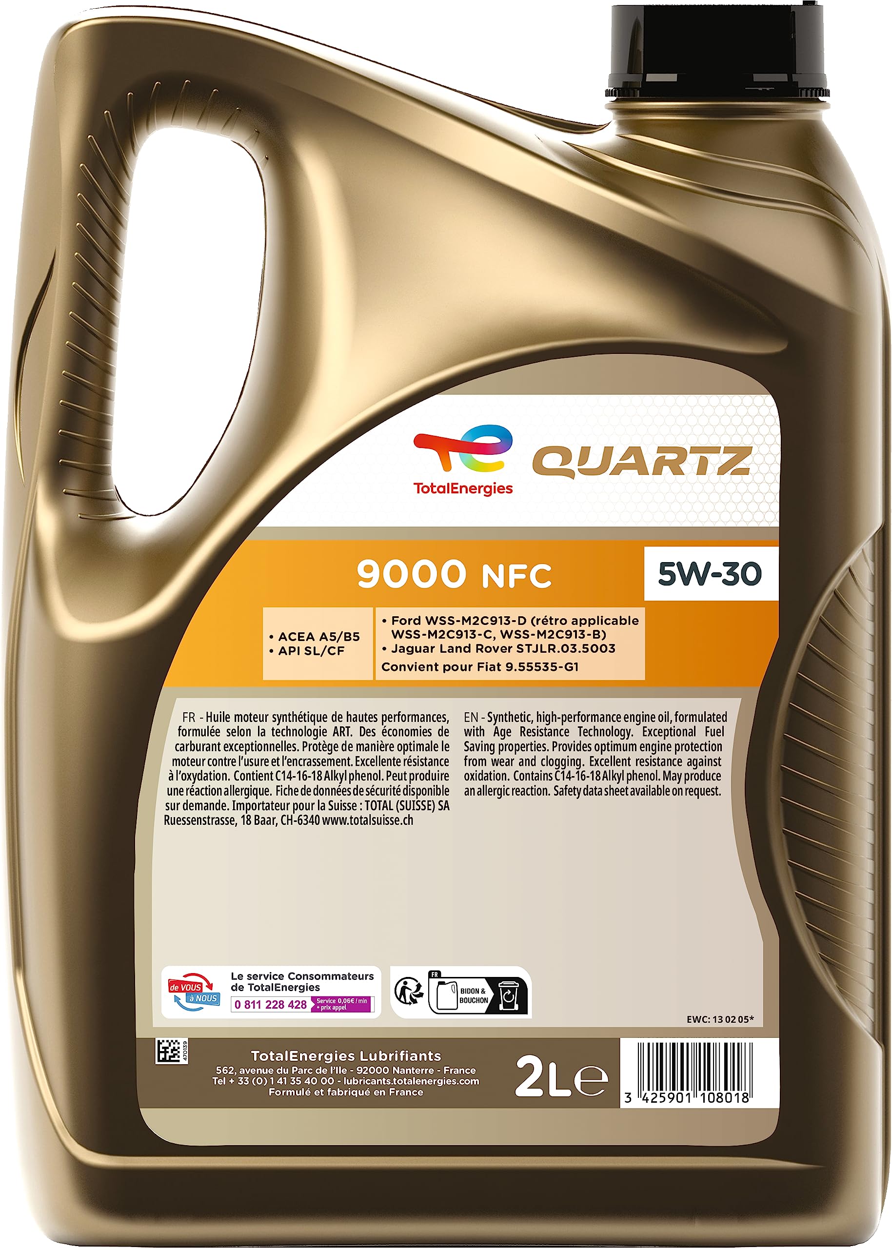 TotalEnergies Quartz 9000 NFC 5W-30, Huile moteur essence et Diesel, 2 litres