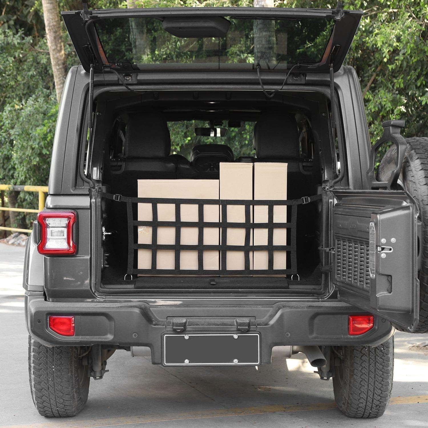 JeCar Trunk Net Mesh Cargo Net for 2018-2023 Jeep Wrangler JL JLU 2 Door & 4 Door (Black)