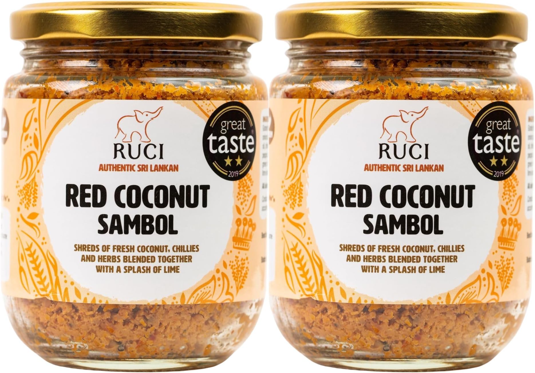 RUCI Authentic Sri Lankan Red Coconut Pol Sambol, A Great Taste Award Winner, Shreds of Coconut with Onions, Dried Red Chillies and Lime