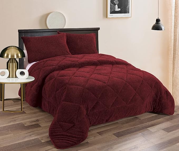 Ramesses Teddy Fleece 3pc Comforter Set Ultra Warm Bedding Fluffy