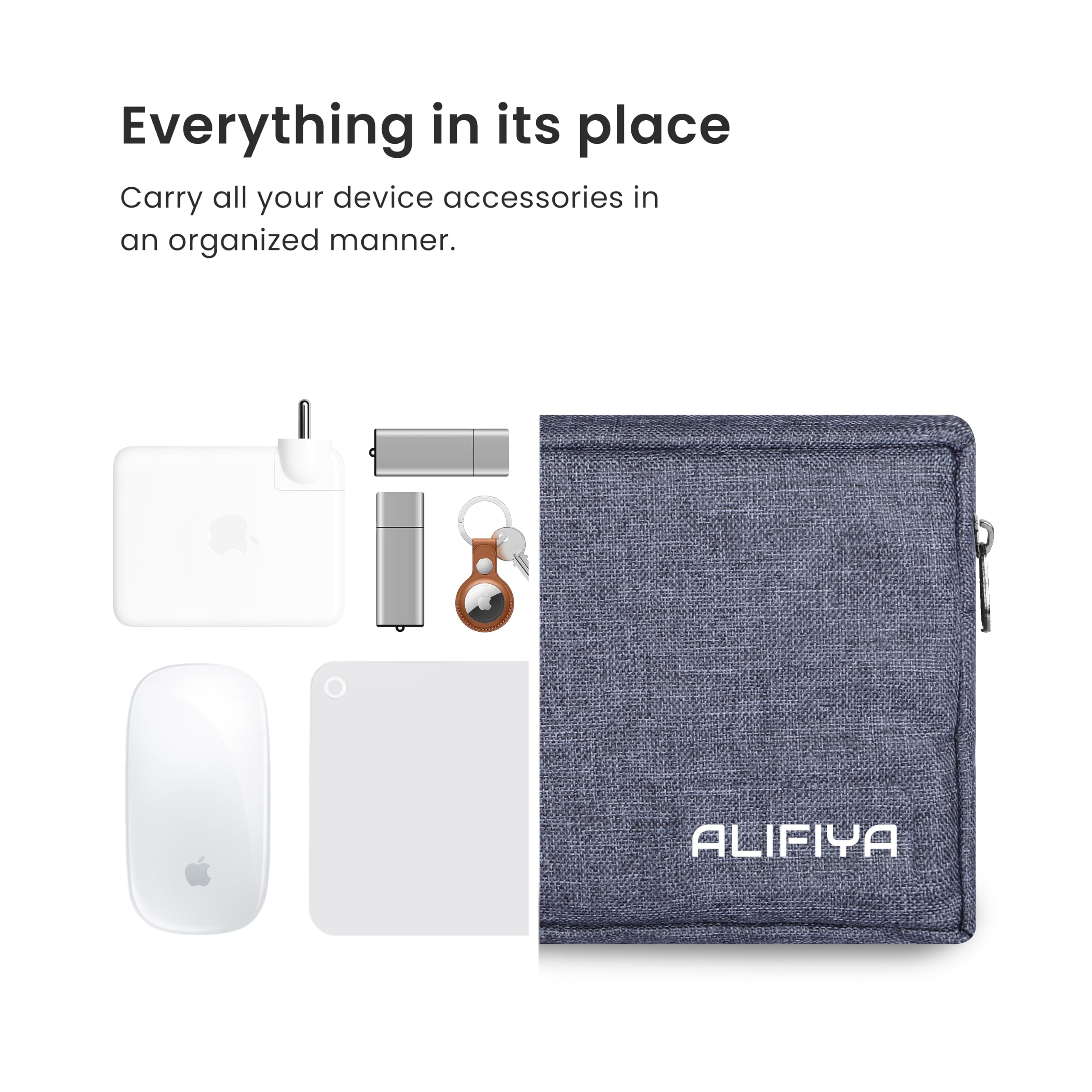 ALIFIYA Polyester Gadget Charger Pouch/Travel Organizer Pouch for Cables/Hard Disk/Charger (Grey - 2) 2