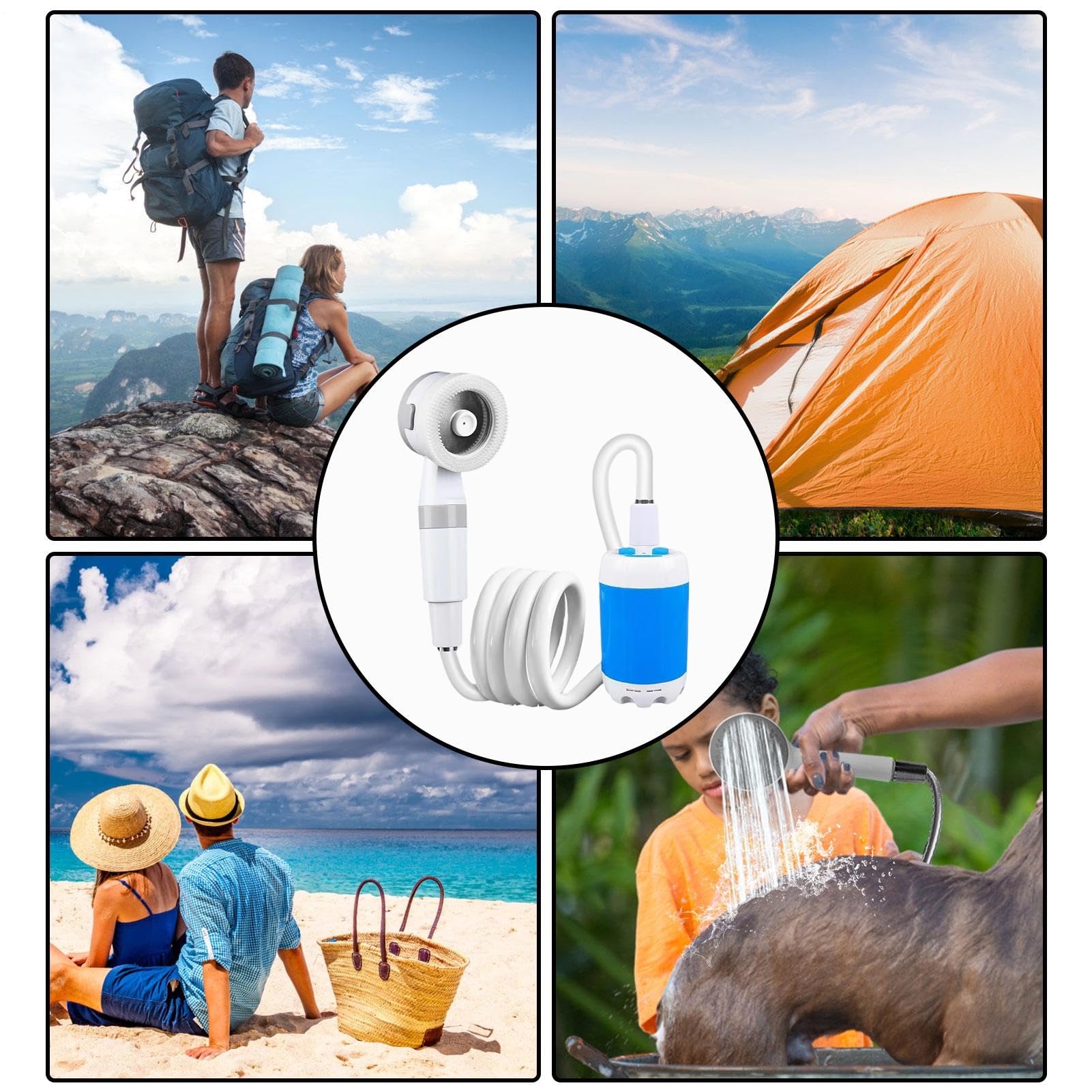 Doccia Portatile, Doccia Elettrica Portatile 5000mah Batteria Integrata, Multiuso 2 Modalità di Getto Accessori per Animali Auto Campeggio Viaggi Spiaggia
