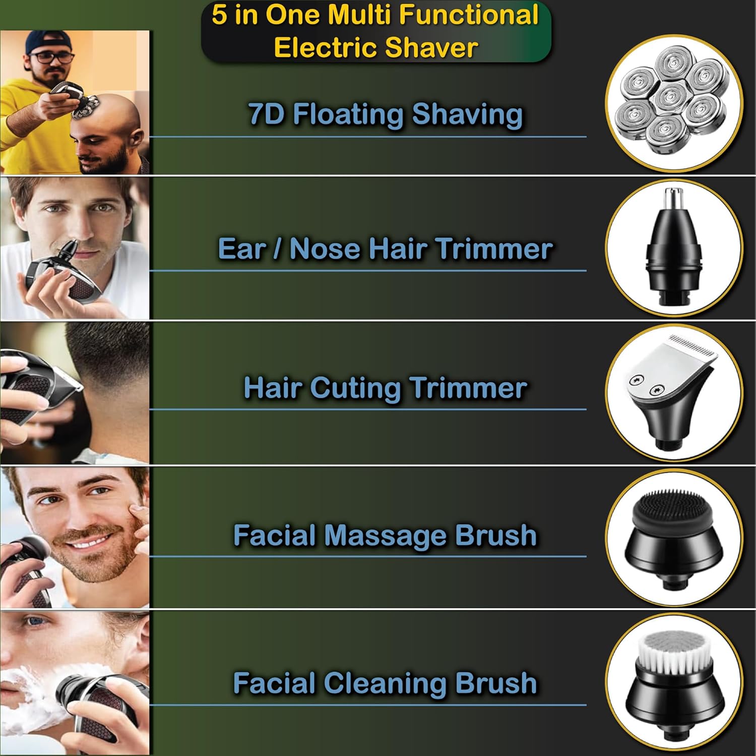 Head Shavers for Bald Men - Upgraded Detachable Men's Electric shavers - IPX6 Waterproof Electric Razor for Men - 7D LED Display Rechargeable Grooming Kit with Type-C Charge - Image 7