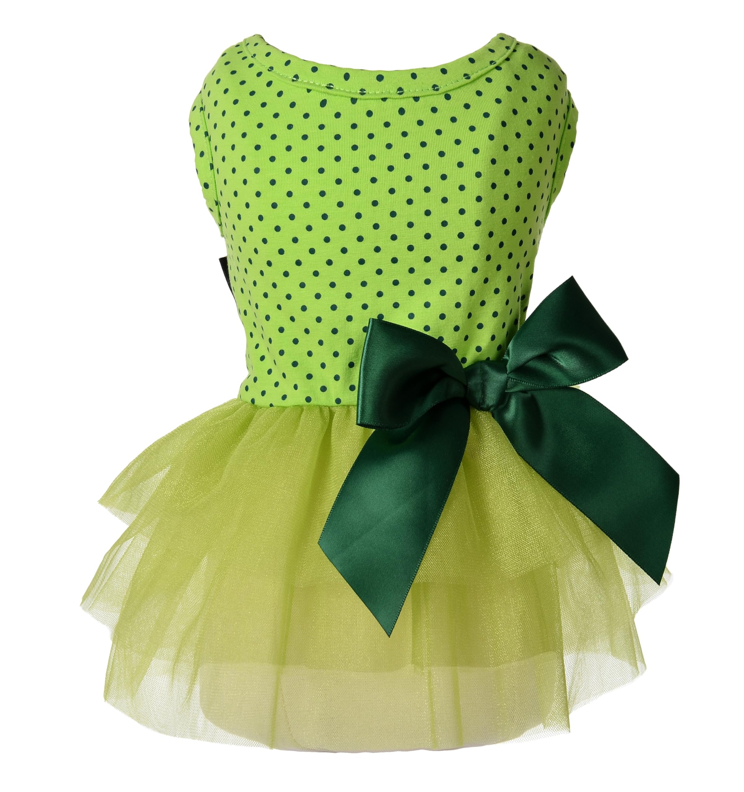 MSNFOASM Summer Lime Green Polka Dot Tutu Dress with Satin Bow for Small Dogs and Cats (Green Dots, L)