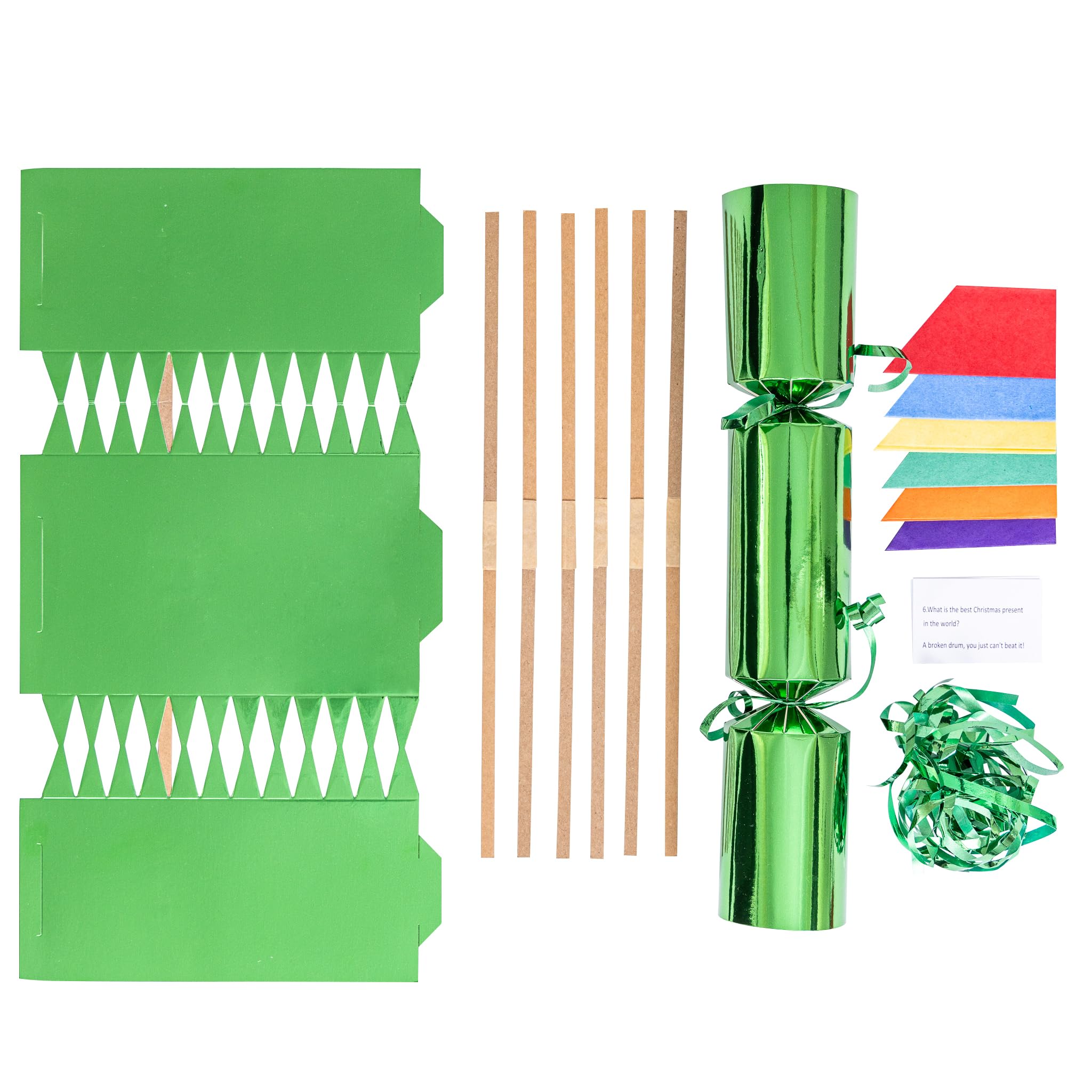 evelay Pack 12 Make Your Own Christmas Crackers Kit Foil DIY Fill Your Own Crackers with Snaps Hats & Jokes (Green)