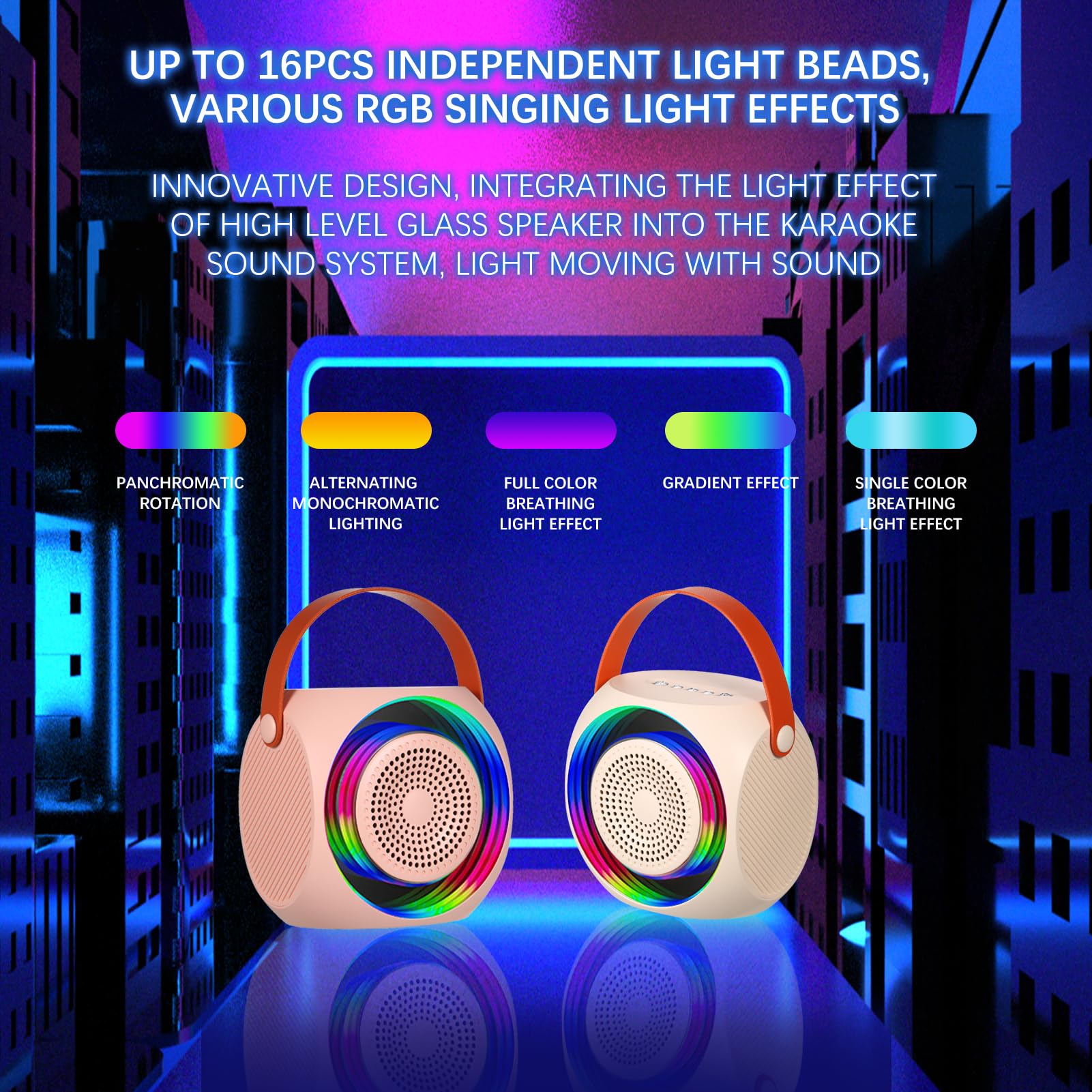 Urządzenie do Karaoke, Głośnik Blue Tooth z 2 Mikrofonami Bezprzewodowymi Światła RGB z możliwością ładowania na imprezę domową i śpiew Rodzinny (PINK)