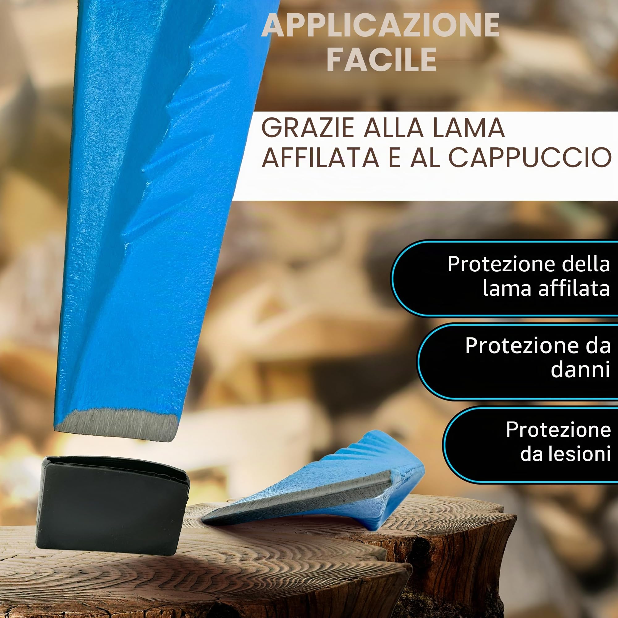 NATURIZ cuneo professionale per legno con custodia e cappuccio protettivo, cuneo girevole affilato per spaccature