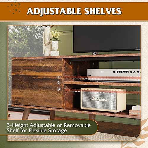 Miniatura 59 de WLIVE Soporte de TV para TV de 55 y 60 pulgadas, moderno centro de entretenimiento con armarios de almacenamiento, mesa consola de TV de mediados de