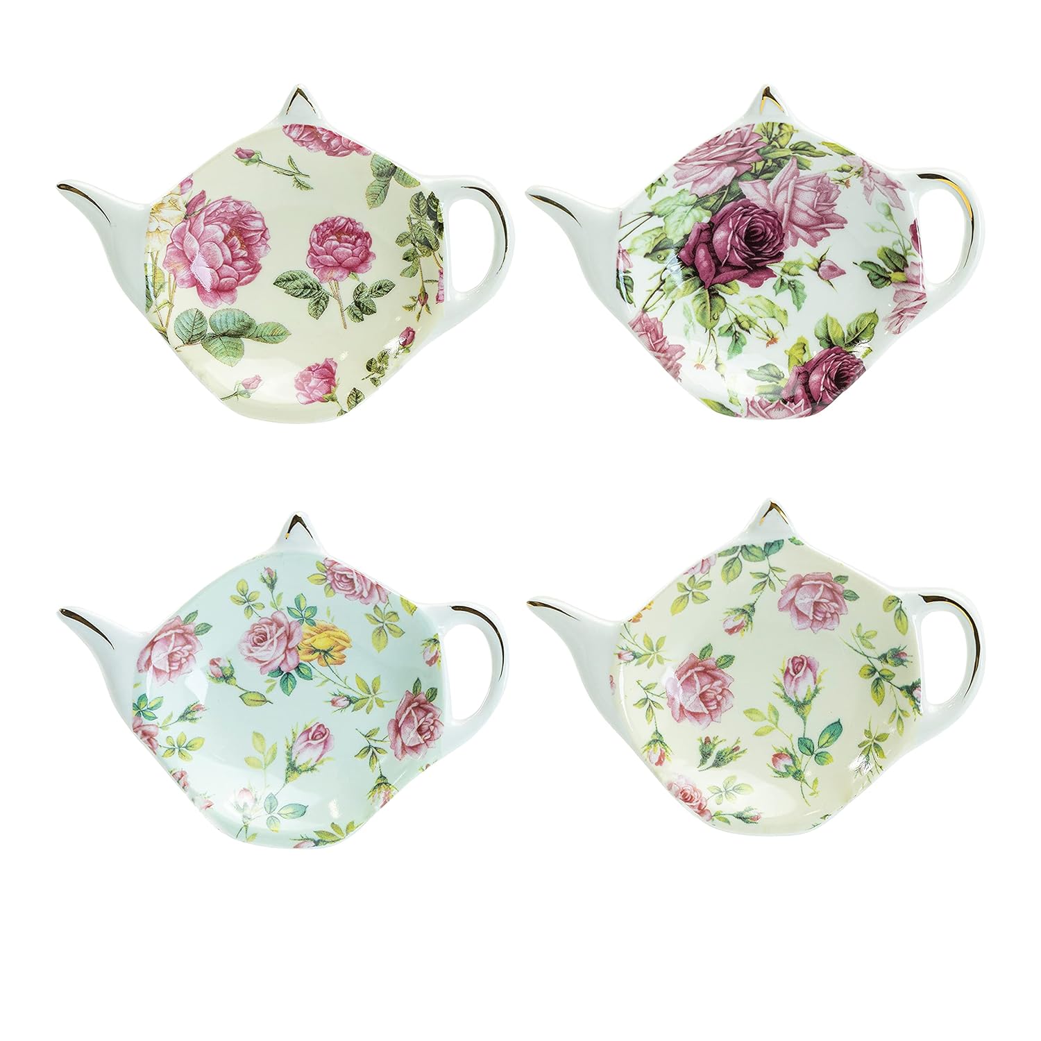 Gracie China Tea Bag Caddy Holder Set of 4 Rose Chintz