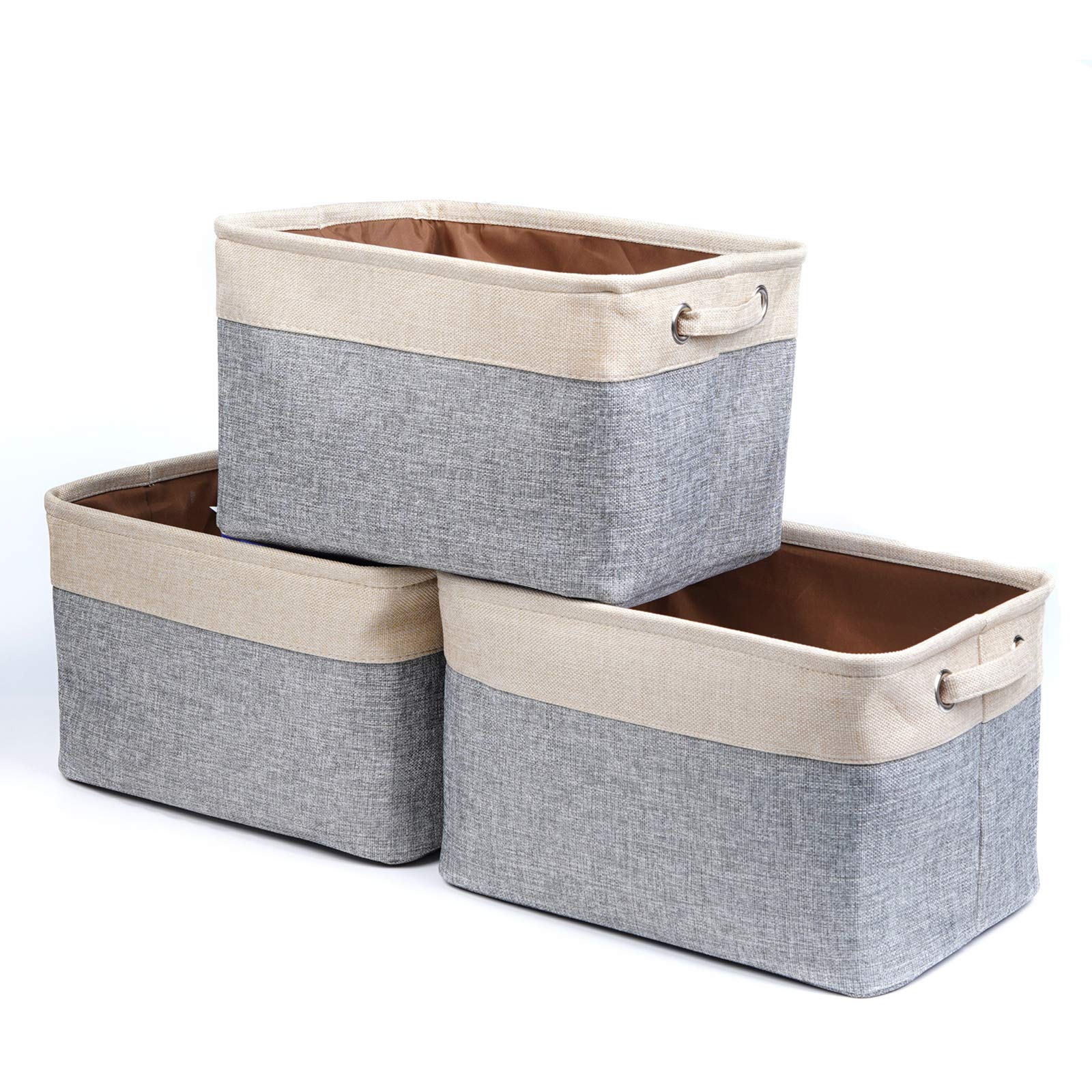 HANNORD Storage Basket Bin Set [3-Pack] 38x27x24cm Foldable Storage Cube Box Collapsible Fabric Organizer With Handles For Home Office Closet Toys Clothes Kids Room Nursery Car (Beige)
