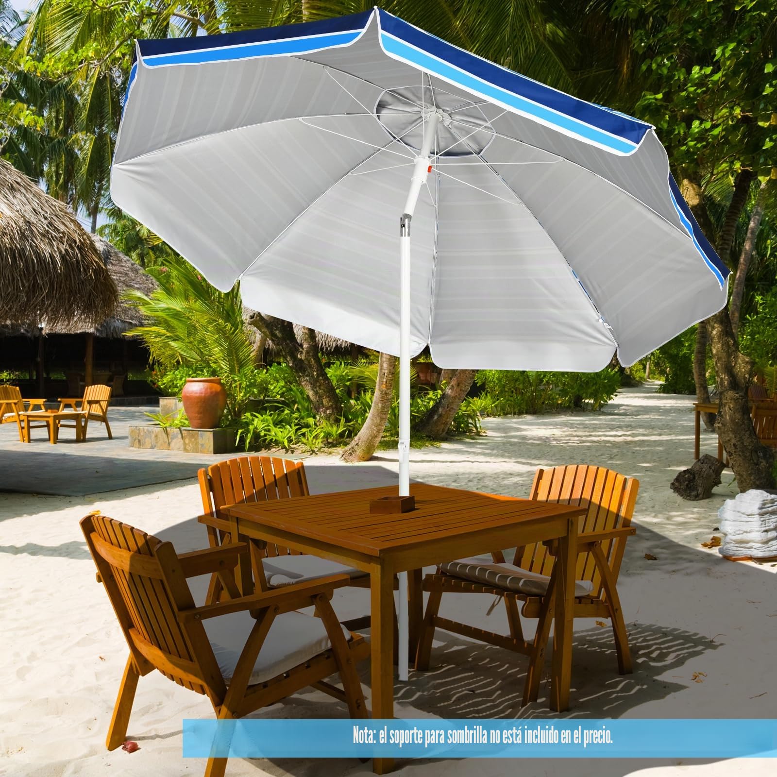 KOMFOTTEU Sombrilla Inclinable de 200 cm, Parasol de Playa con Soporte para Bebidas y Bolsa de Transporte, Paraguas de Balcón Plegable con Protección Solar, Resistente a la Intemperie