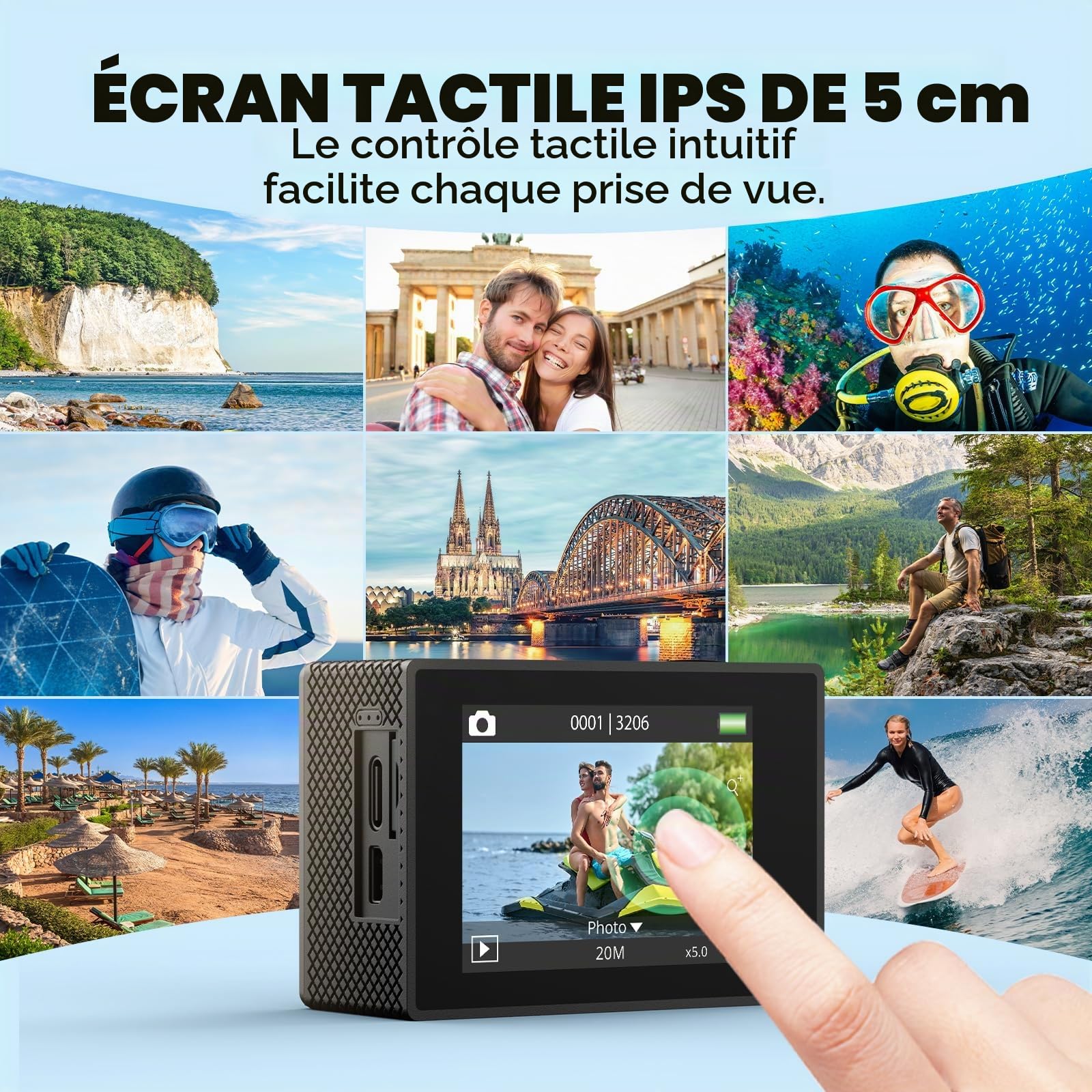 AKASO EK7000 Pro Caméra Sport 4K avec Carte MicroSDXC 64GB, 20MP WiFi Action Caméra Sportive avec Ecran Tactile, EIS Stabilisateur, Télécommande, 170° Angle Réglable, Étanche 40M et 2 Batteries