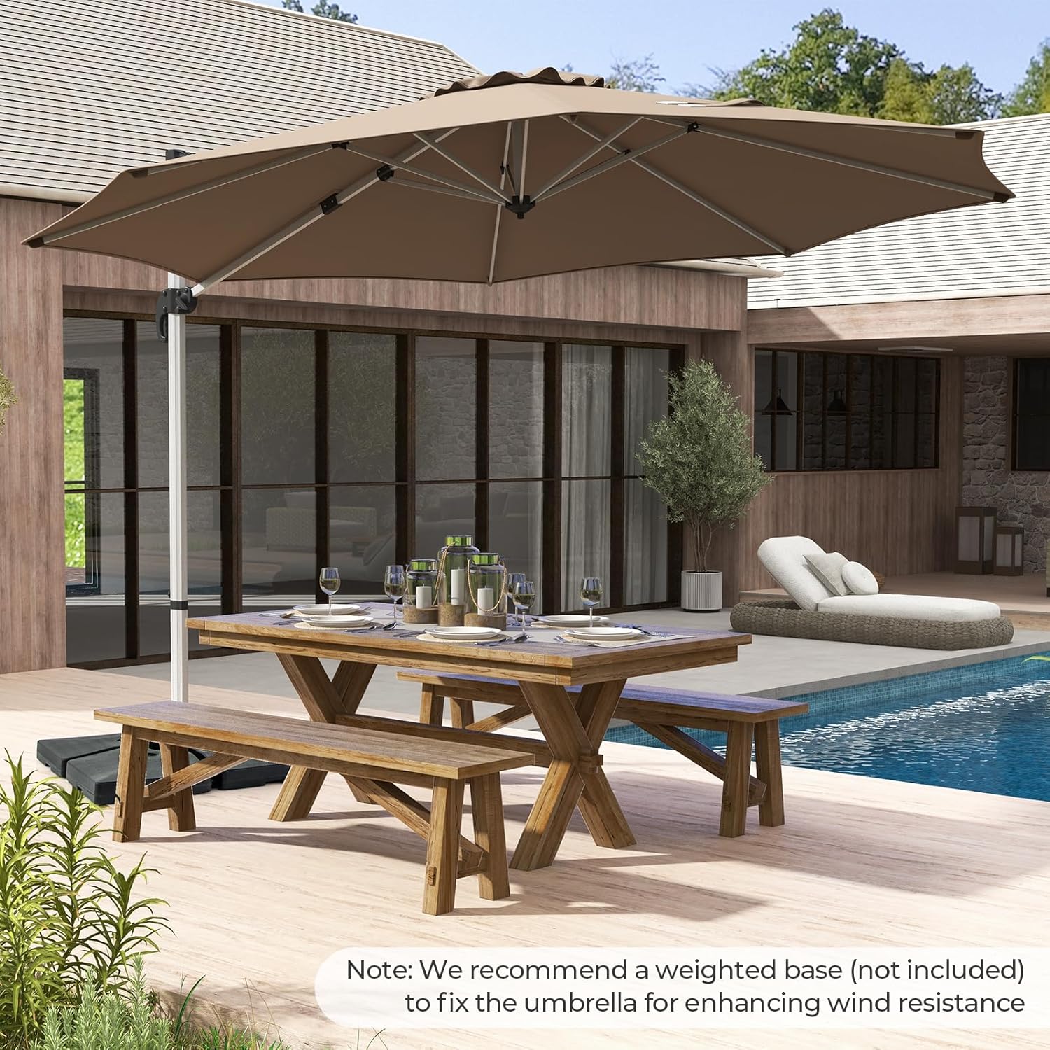 HAPPYGRILL 11 FT Round Cantilever Umbrella with 360° Rotation, Outdoor Patio Umbrella with Adjustable Tilt, Aluminum Heavy-Duty Patio Offset Umbrella Sun Umbrella for Backyard Pool Garden Deck