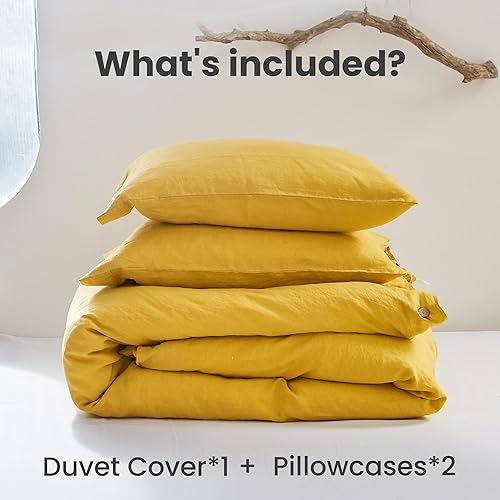 Miniatura 4 de Simple&Opulence - Juego de funda de edredón 100 % lino, 2 piezas con cierre de botón de coco, de lino francés lavado, color liso, suave,