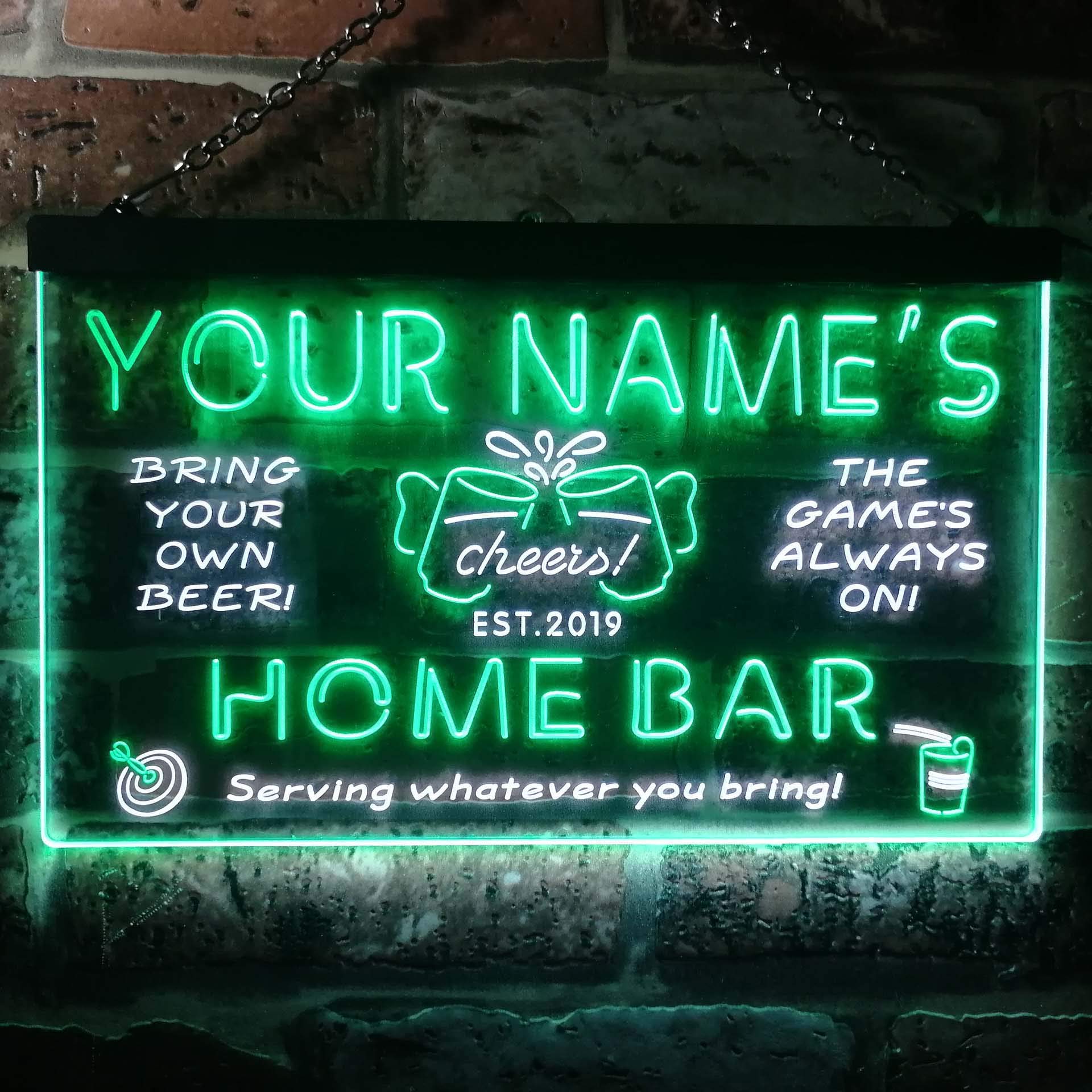 Personalized Your Name Est Year Theme Home Bar Cheers Game Room Dual Color LED Enseigne Lumineuse Neon Sign Blanc et vert 600 x 400mm st6s64-q1-tm-wg