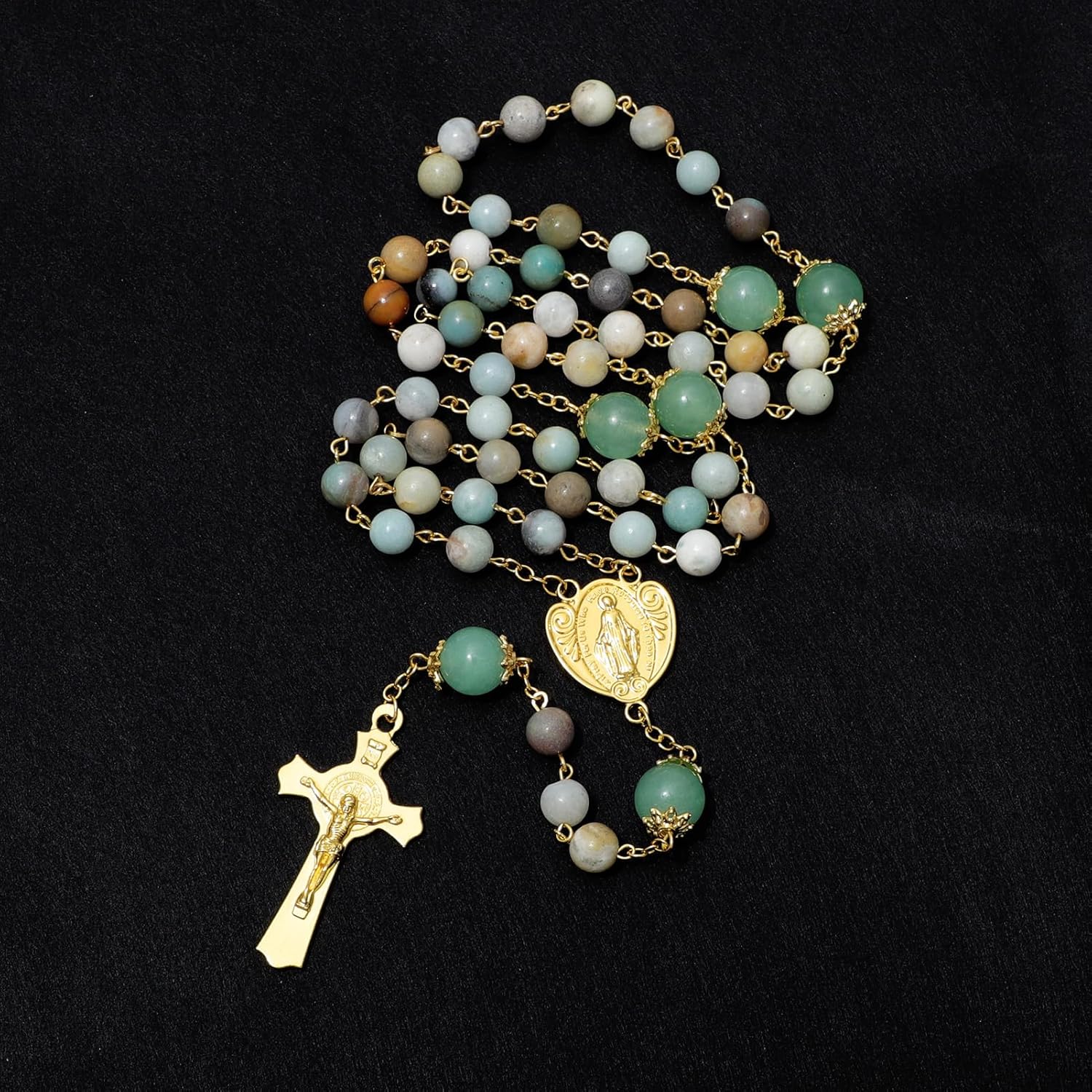 KOMI Gemstone Beads Rosary Catholic for Women 18K Gold Plated Rosaries Beads Necklace Christian Catholic Gifts - Image 4