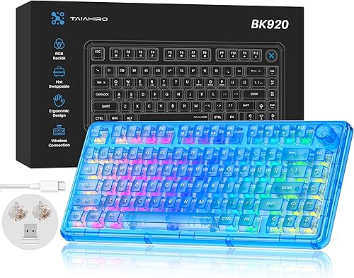 Teclado mecánico transparente, teclados cremosos inalámbricos retroiluminados RGB, diseño acrílico transparente personalizable de intercambio en