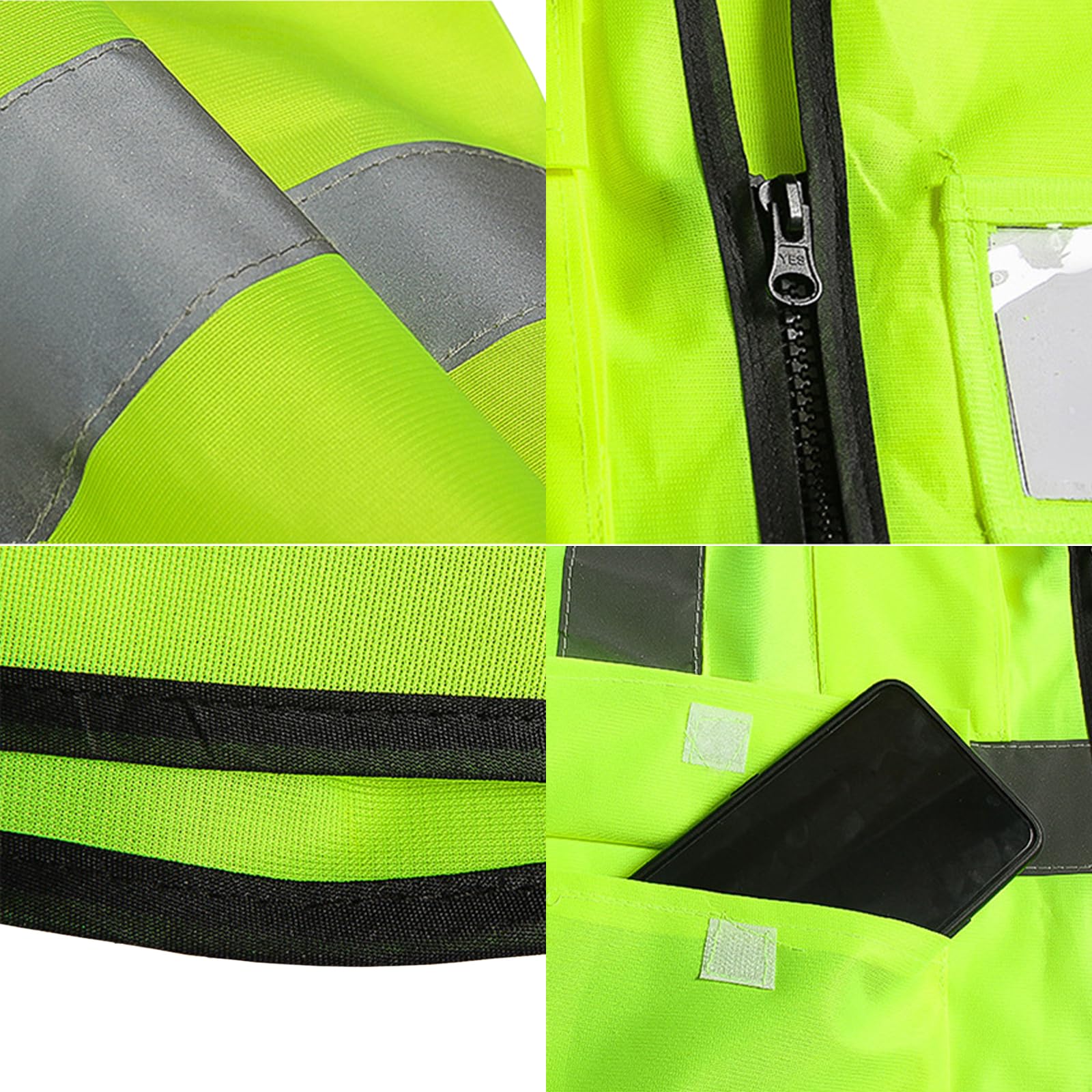 TINAYAUE Adult Visibility Safety Traffic Vest with Zipper and Pockets Unisex Hi Vi Reflective Strips Breathable Mesh Safety Vest (Green)