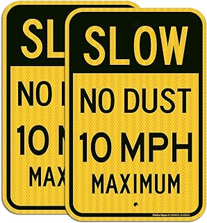 2 Pack Slow No Dust 10 MPH Maximum Sign, Speed Limit Sign 18 x 12 Inches Engineer Grade Reflective Sheeting Rust Free Aluminum, Weather Resistant, Waterproof, Durable Ink, Easy to Mount