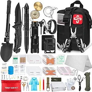 238Pcs Emergency Survival Kit and First Aid Kit with Tactical Molle Pouch