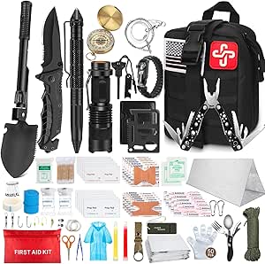238Pcs Emergency Survival Kit and First Aid Kit with Tactical Molle Pouch and Emergency Tent