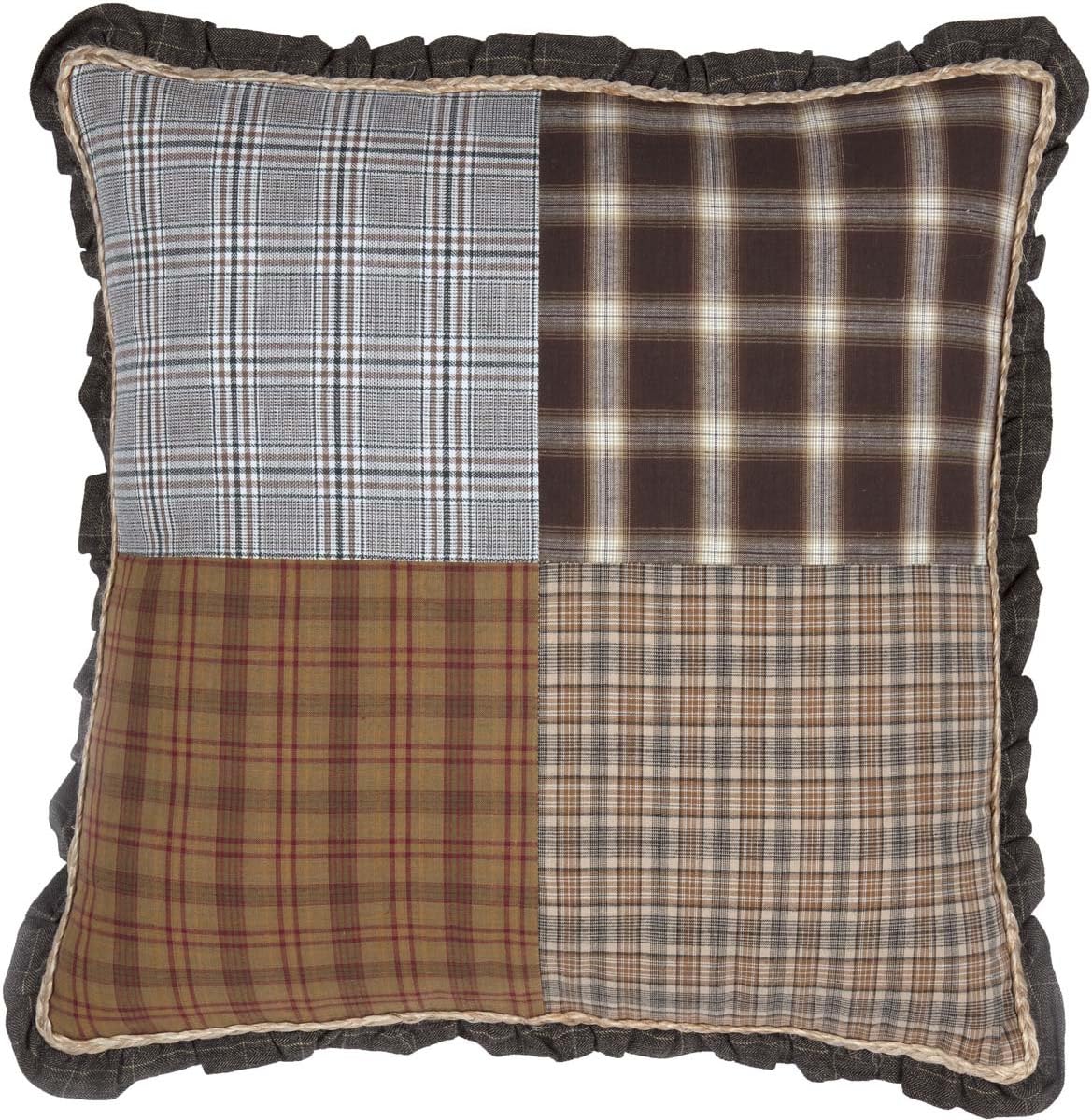 VHC Brands Rustic & Lodge Farmhouse Pillows & Throws-Rory Grey Patchwork 18" x 18" Pillow, 18x18