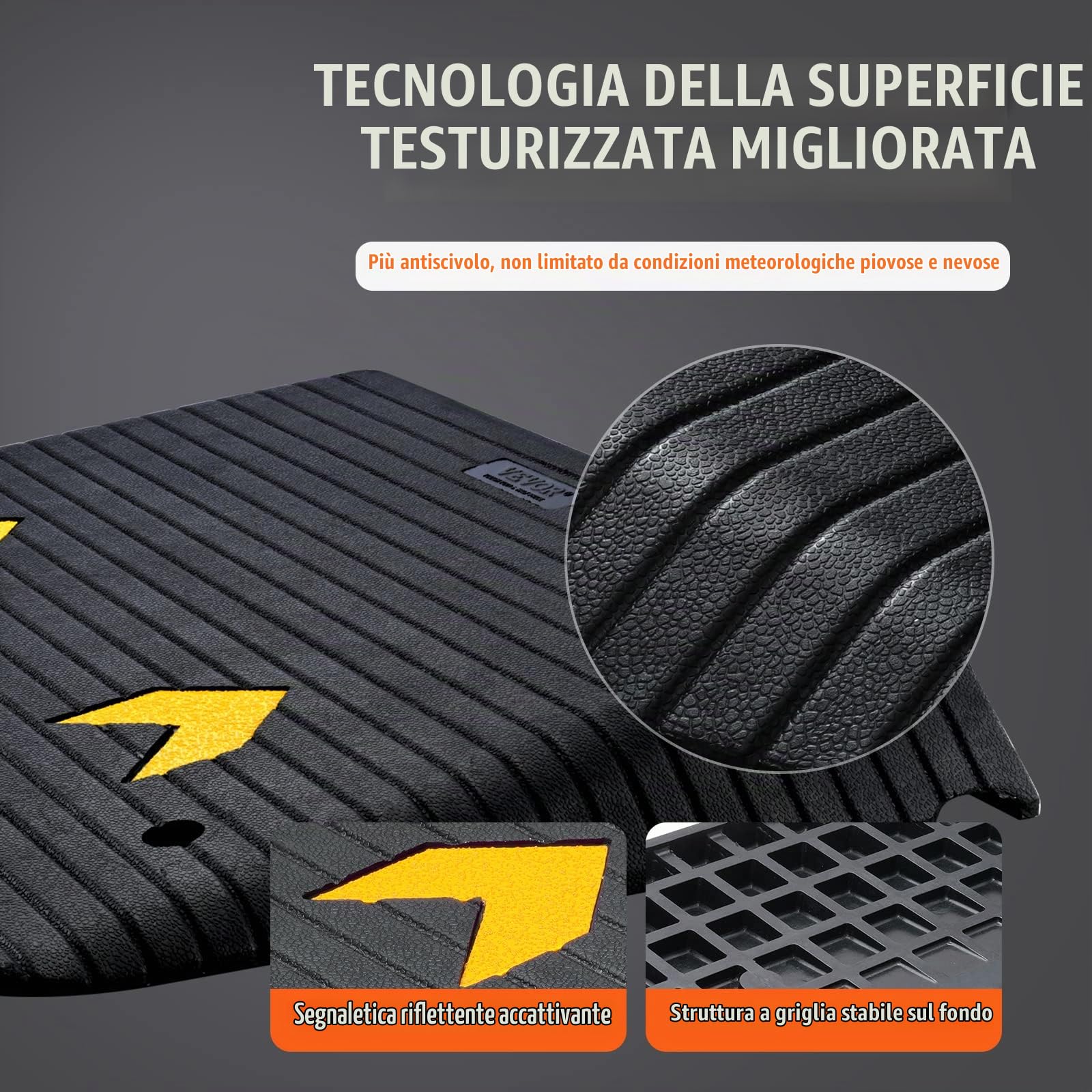 VEVOR Rampa di Soglia Altezza 10,2 cm Rampa da Marciapiede in Gomma 1 Canale Capacità di Carico 15 Tonnellate Superficie Strutturata Antiscivolo per Carrozzina Auto Scooter Garage 90,2x62x10,2 cm