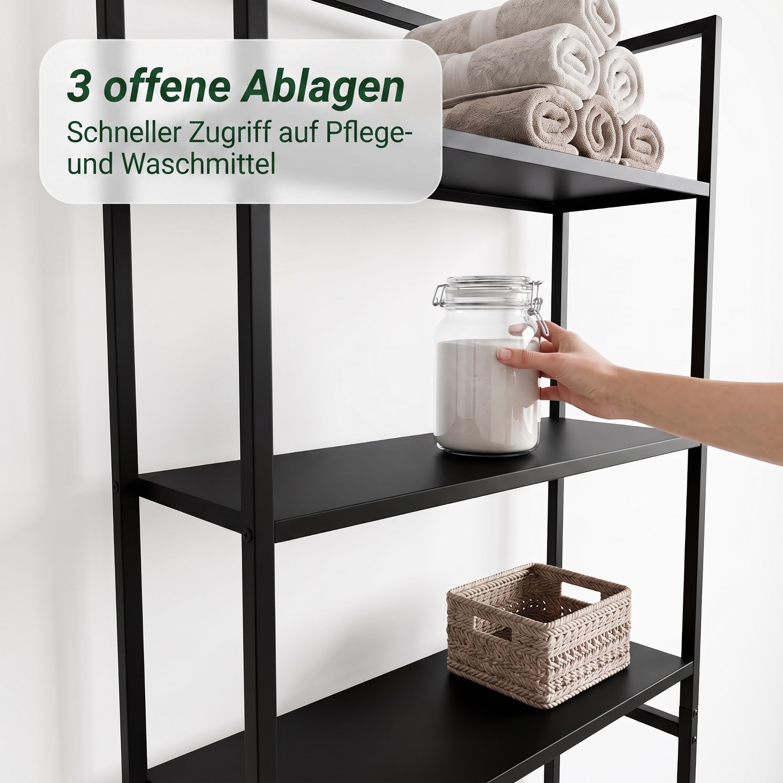 Relaxdays Waschmaschinenregal 3 Ablagen, Regal über Waschmaschine, schwarz