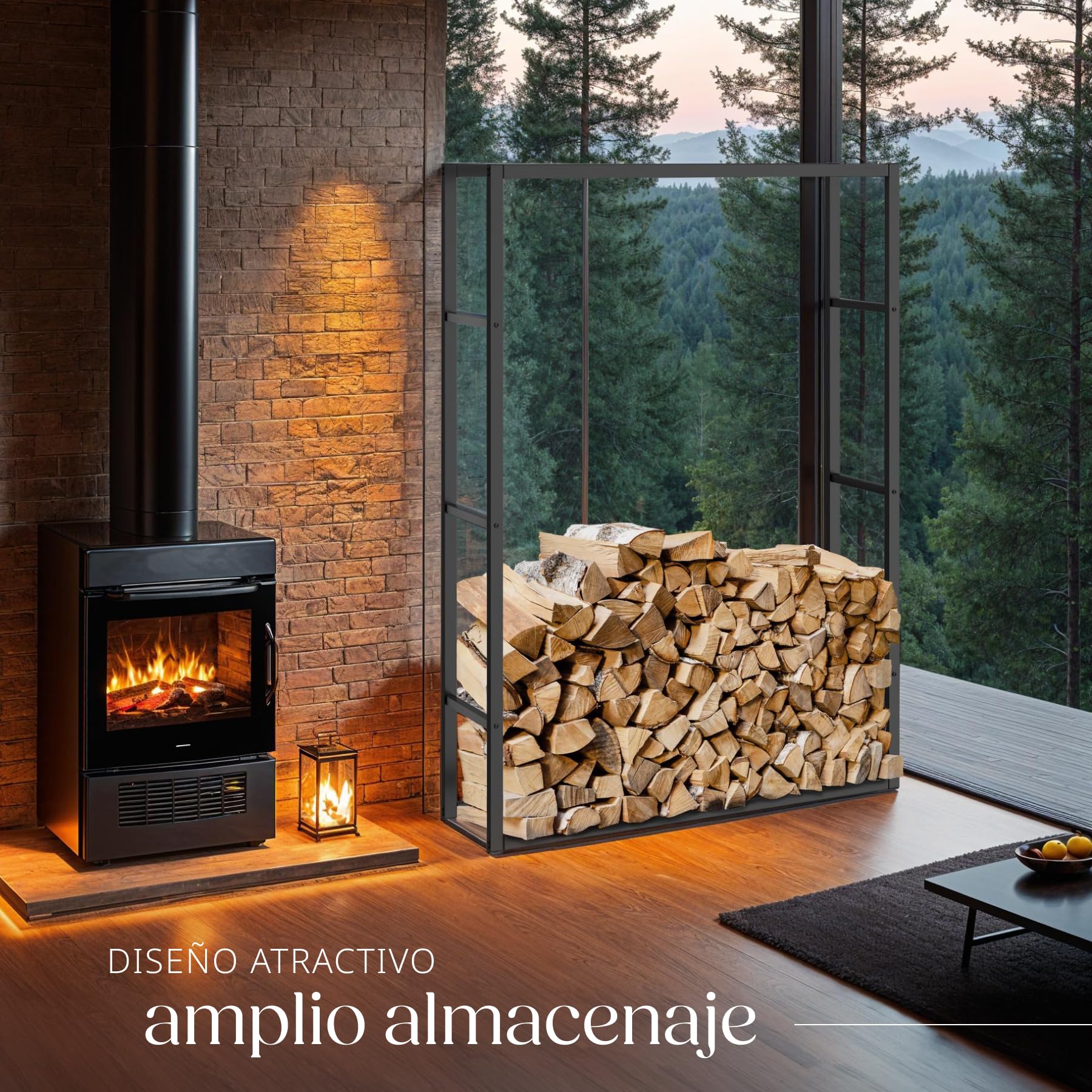 tectake® Leñero Interior y Exterior, Diseño Industrial, Estructura de Acero, Gran Espacio de Almacenamiento, Leñero Estable Protección Antivuelco, para Chimeneas y Estufas de Leña