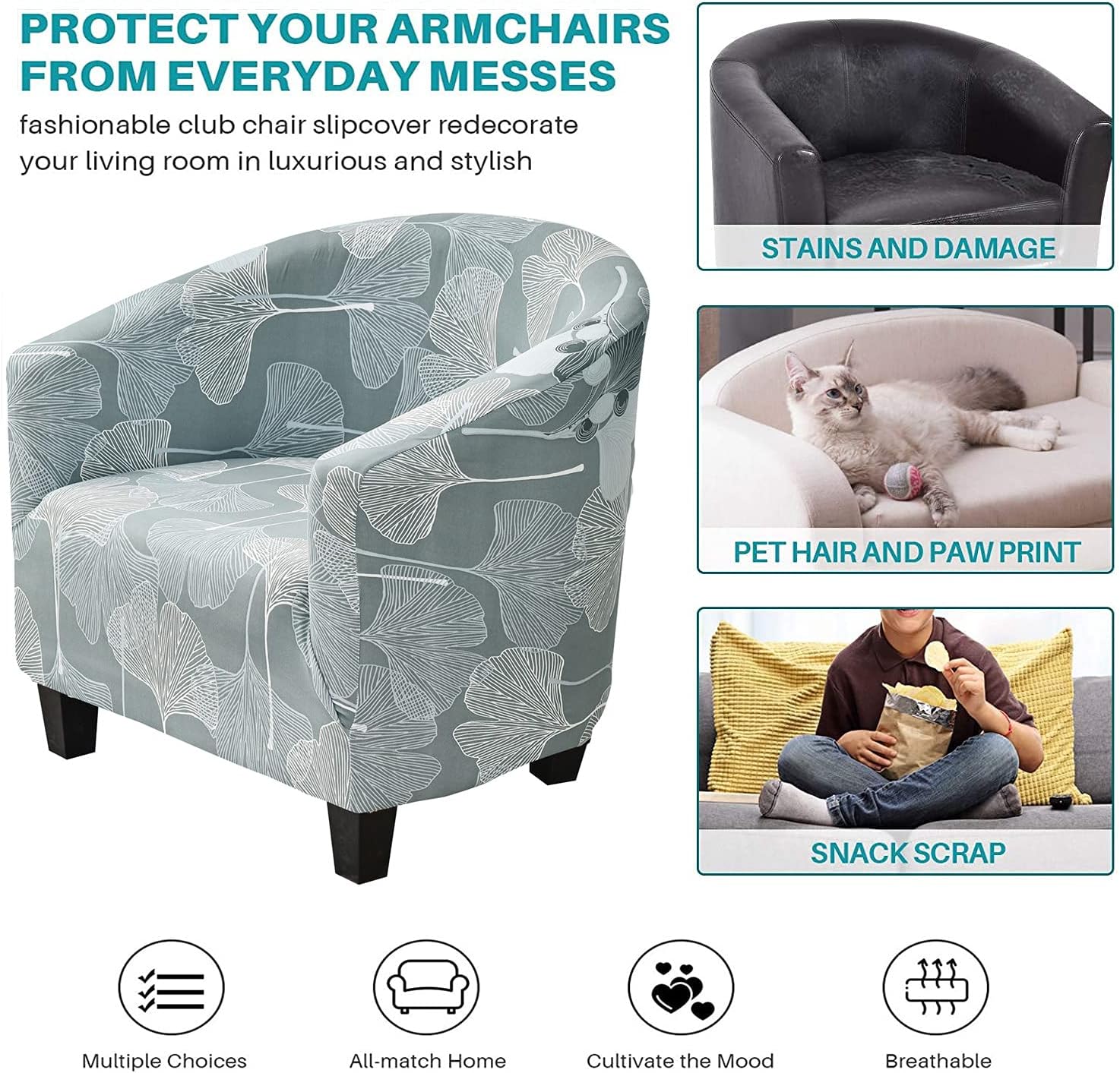 CRFATOP Soft Club Chair Slipcover Stretch Barrel Chair Covers Jacquard Tub Chair Slipcovers Round Couch Covers Spandex Armchair Sofa Cover Removable Furniture Protector for Living Room,C27