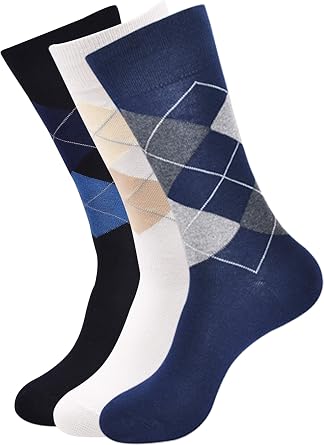 BALENZIA Mens Classic Argyle Socks- Multicoloured Black,White,Navy