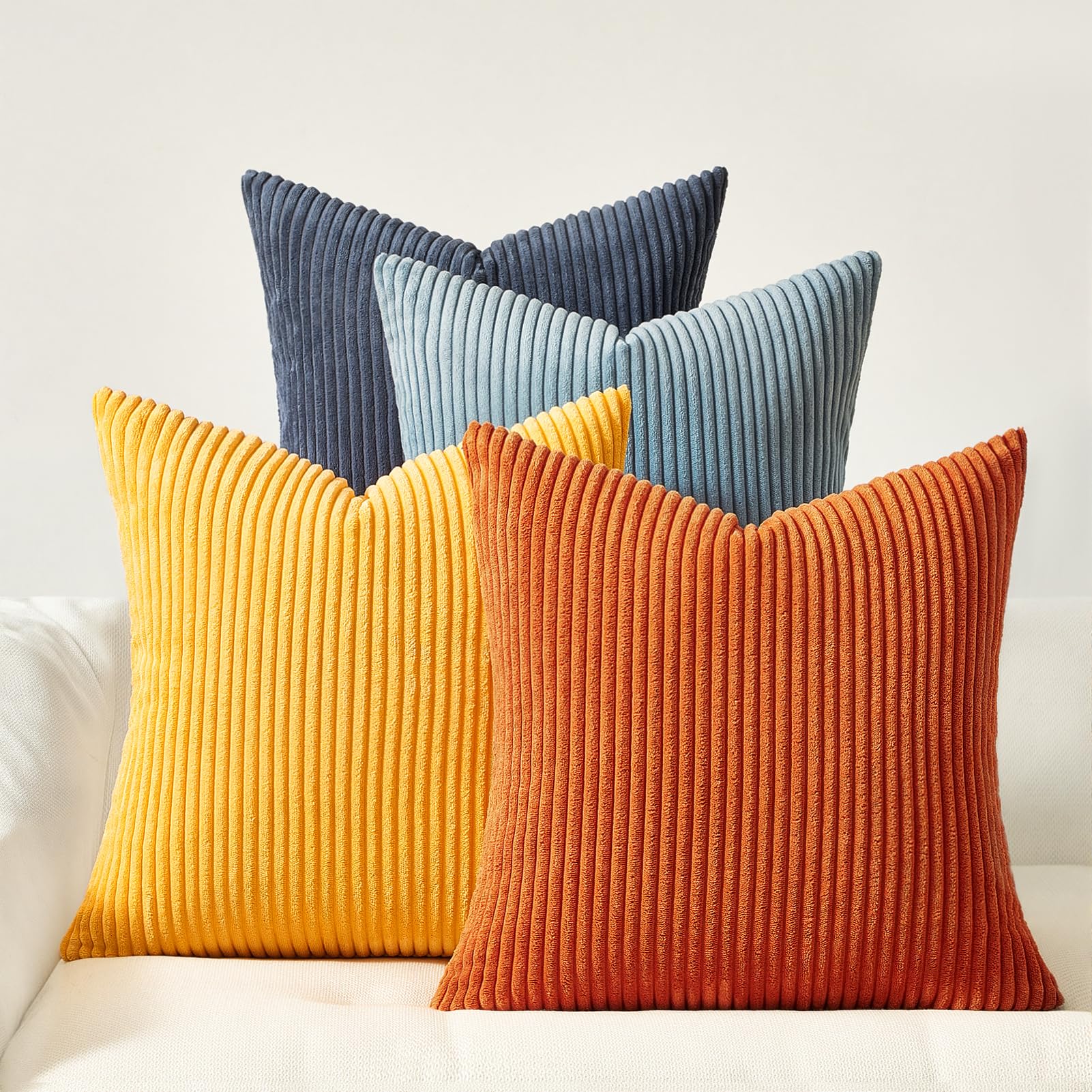 Topfinel 22x22 New Blue and Orange Boho Farmhouse Couch Throw Pillows Decorative Velvet Pillow Covers for Bed Pack of 4 Accent Modern Pillowcase Sofa Livingroom Home Decor Blue Orange 22" x 22" (Pack of 4)
