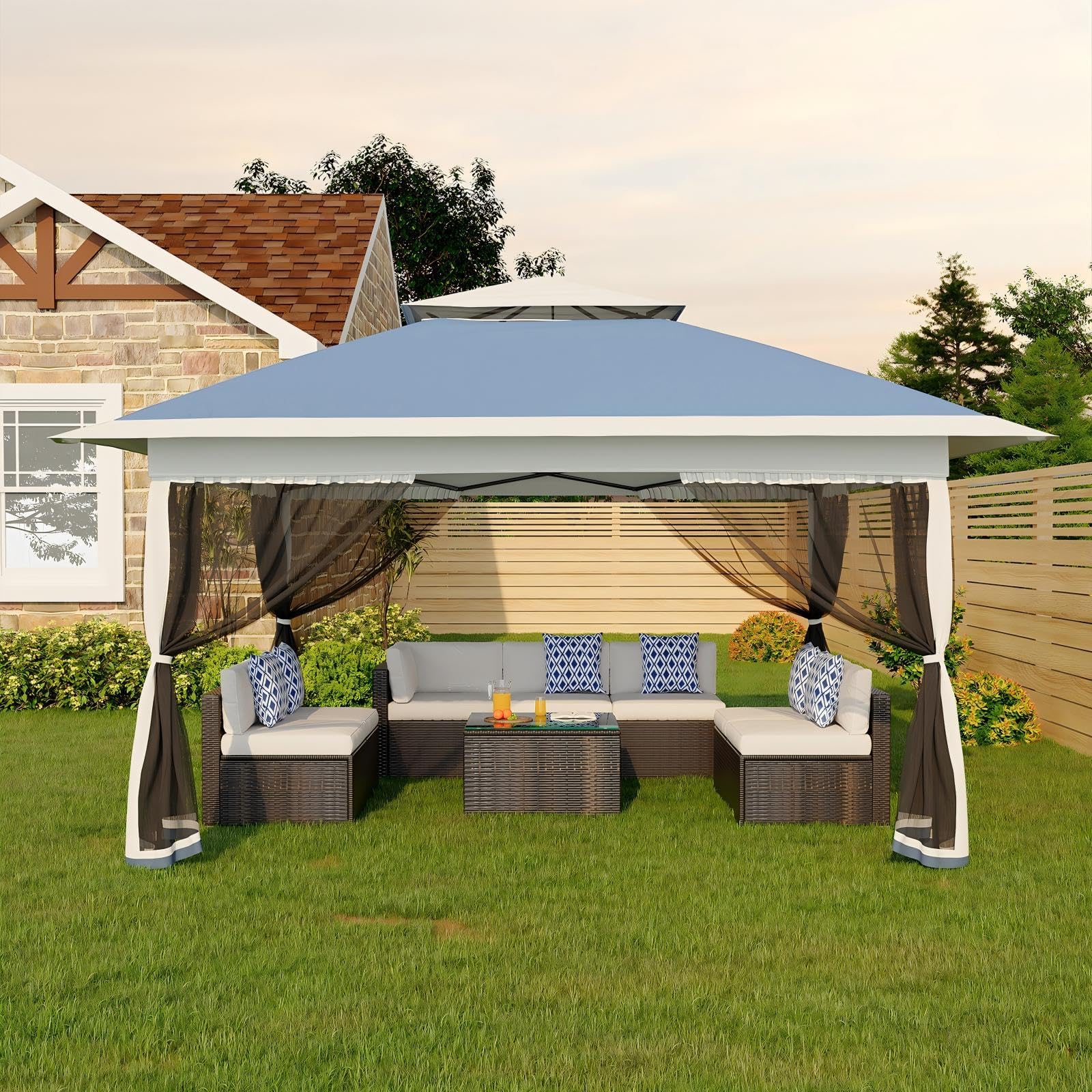 Aptliton Pop Up Gazebo 3x3M, Double Roof Foldable Waterproof Outdoor Gazebo UPF 50+, One-Push Setup with 4 Sandbags & Mosquito Netting, Height Adjustable for Backyard & Outdoor Events, Navy Blue