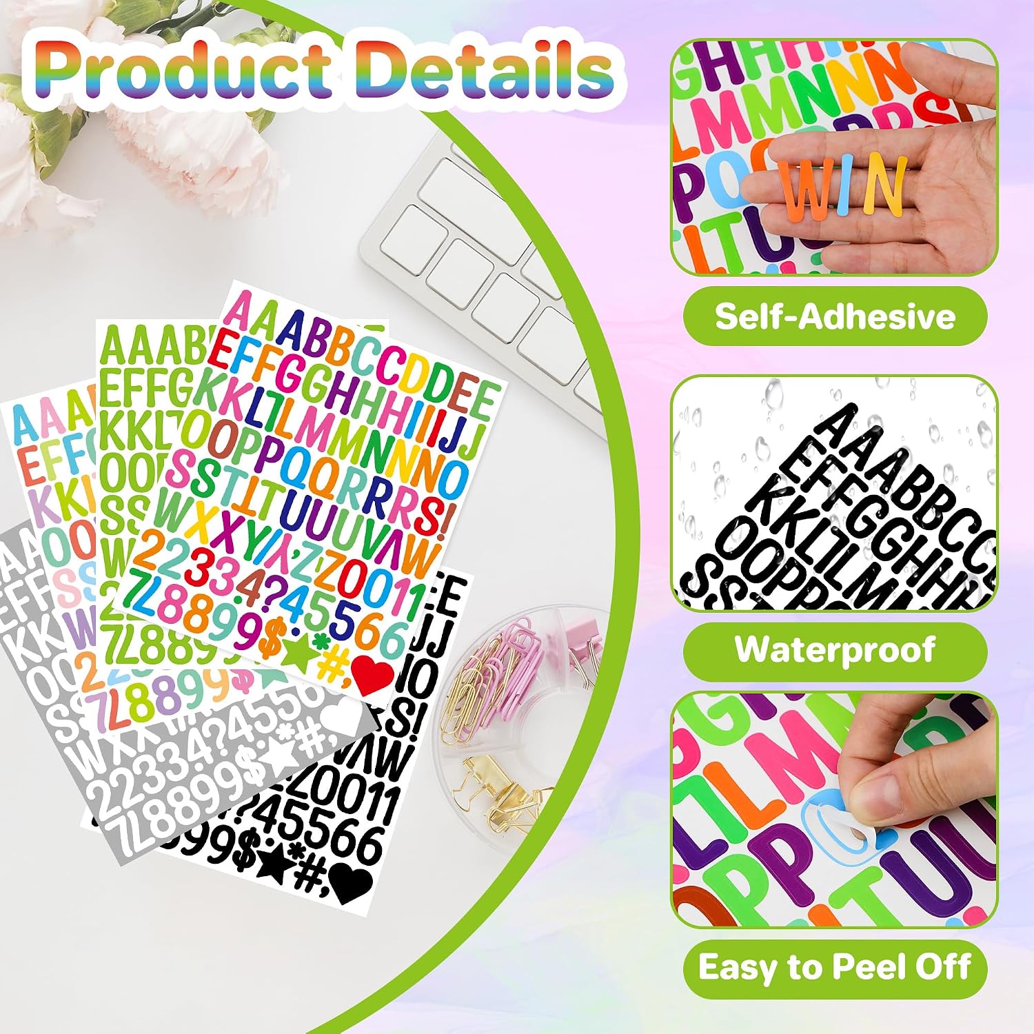 1440 Letter Stickers Alphabet Stickers 15Sheet Mailbox Numbers,Multicolor