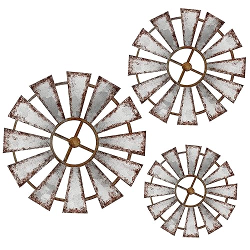 Yookeer 3 Pcs Wood Windmill Wall Decor Farmhouse Hanging Decoration