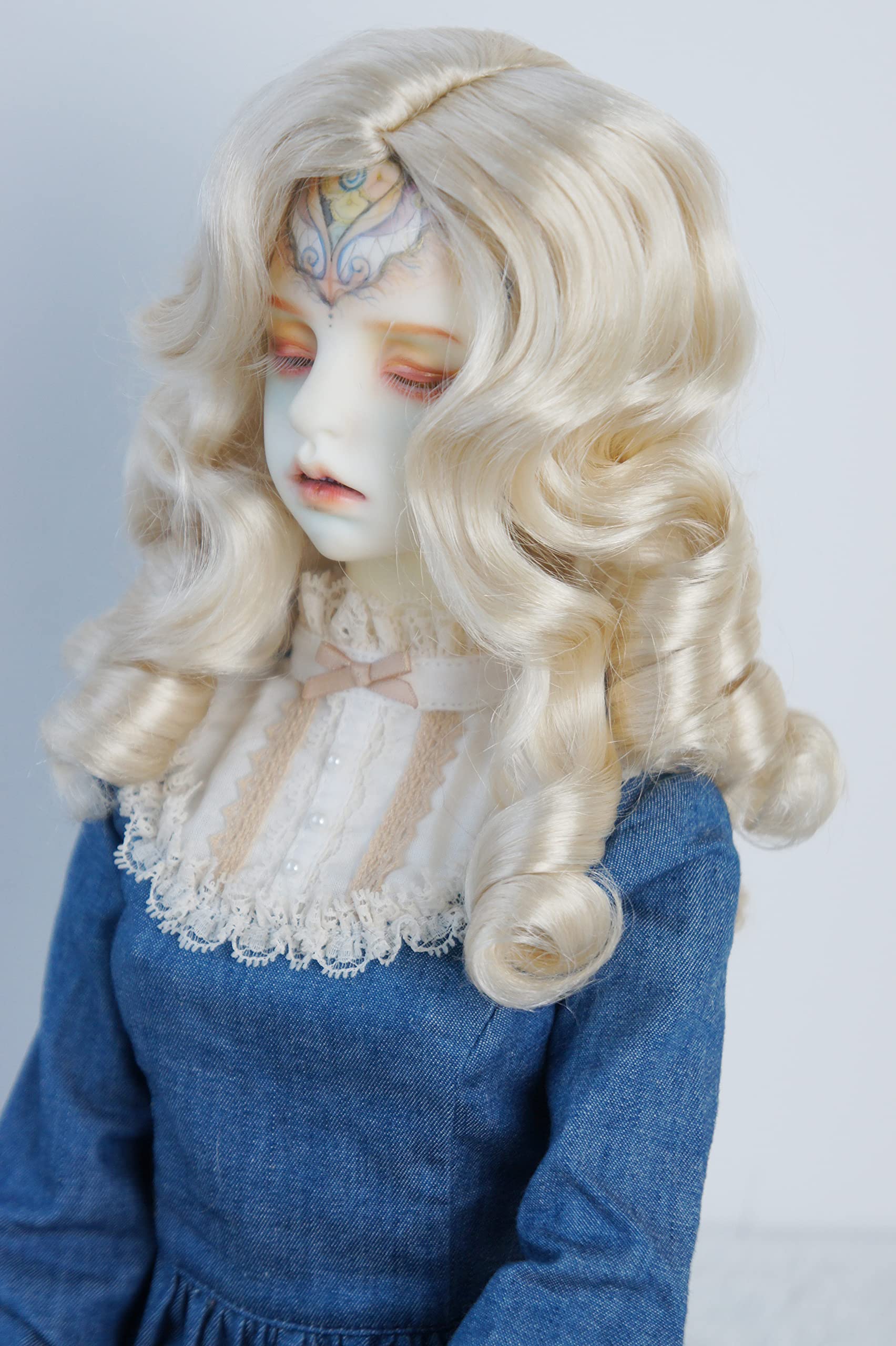 Doll Wigs JD324 8-9inch 21-23CM Roll Wave Synthetic Mohair Doll Wig European Roll Curls 1/3 SD BJD Wig (Blond, 8-9inch)