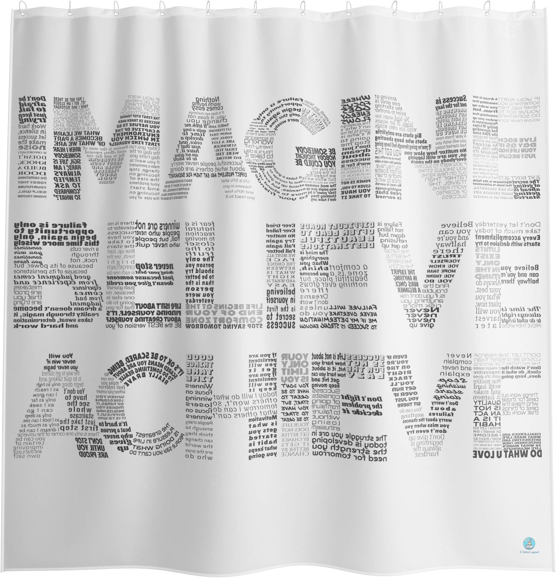 Motivational 2in1 Shower Curtain Read in – 145 Quotes Inspirational Tool Positive Vibes Gym Curtains Bathroom Motivation Black and White Unique Design Fun Word Quote Fitness Set