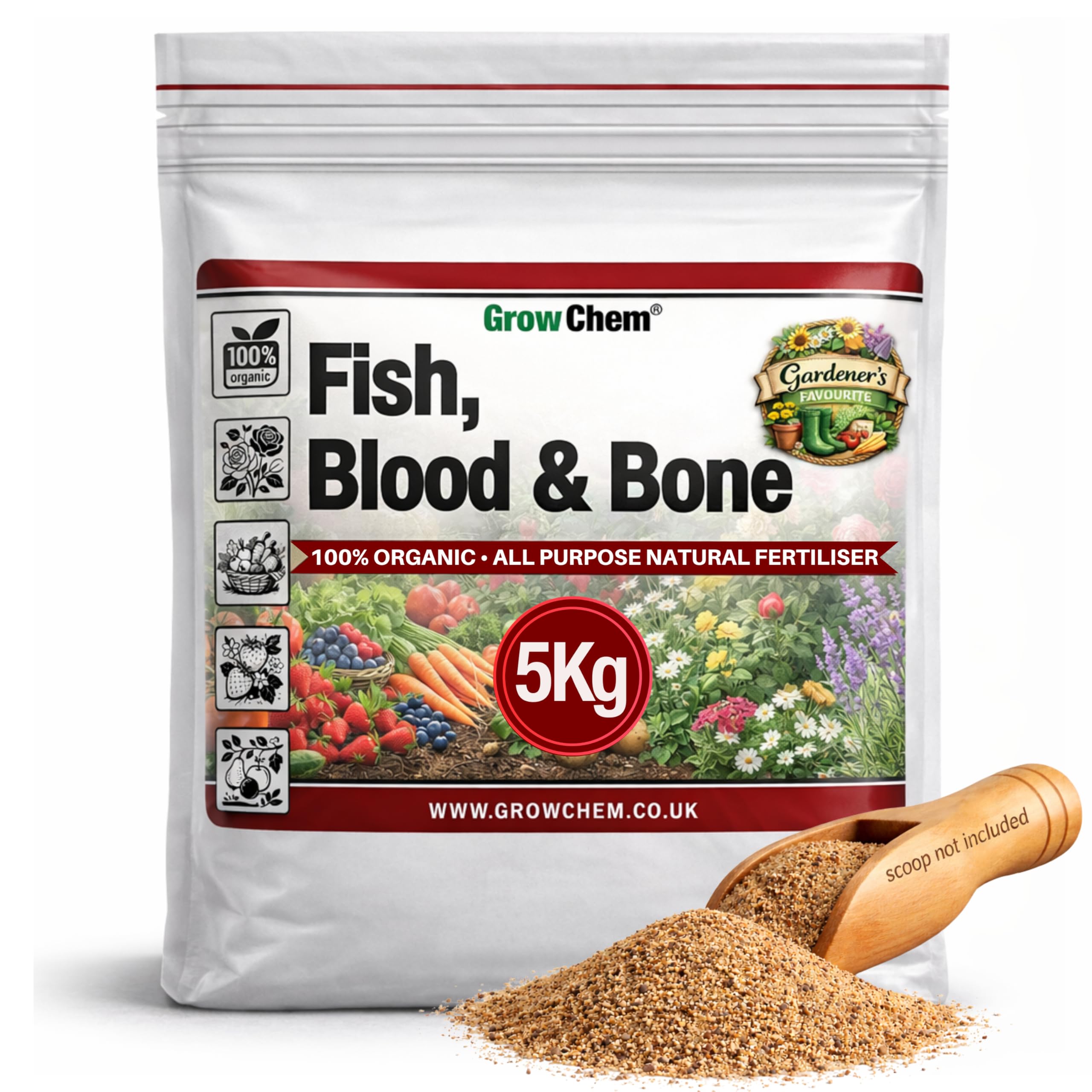 Grow Chem Fish, Blood & Bone Fertiliser (5KG Bag) Multi-Purpose – Organic Fertiliser for Plants & Lawns – Nutrient-Packed Plant Food and Soil Activator for Strong Healthy Produce, Flowers & Lawns