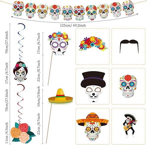 Miniatura 2 de 24 piezas de accesorios para cabina de fotos del Día de los Muertos, decoración colgante de fiesta de calavera para fiesta de decoración de