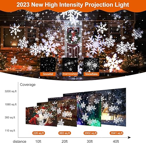 Miniatura 2 de Proyector de luces de copo de nieve para exteriores, lámpara de proyección dinámica de nieve de Navidad con luces LED HD mejoradas, IP65,
